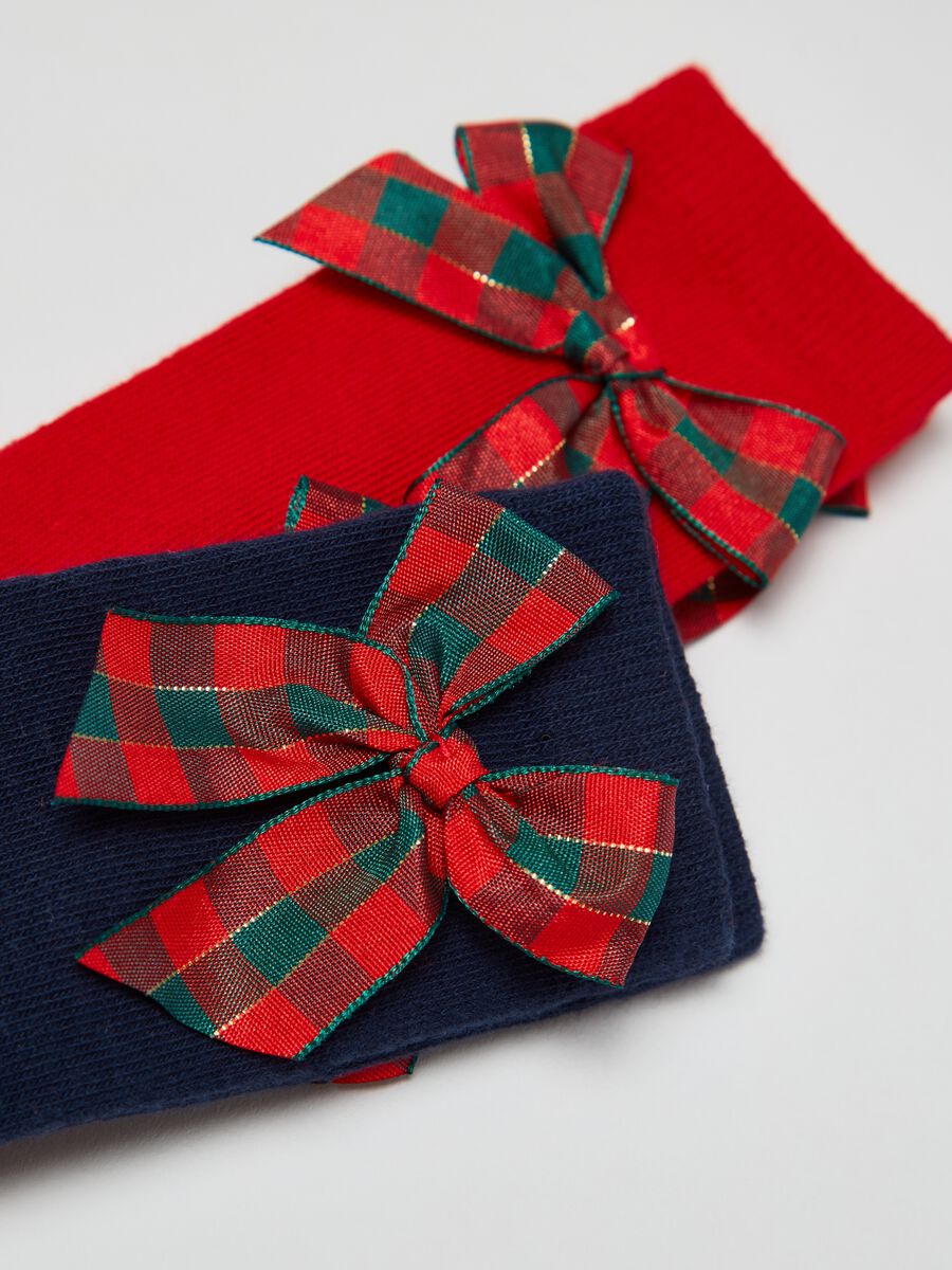 Bipack calze stretch con fiocco tartan_2