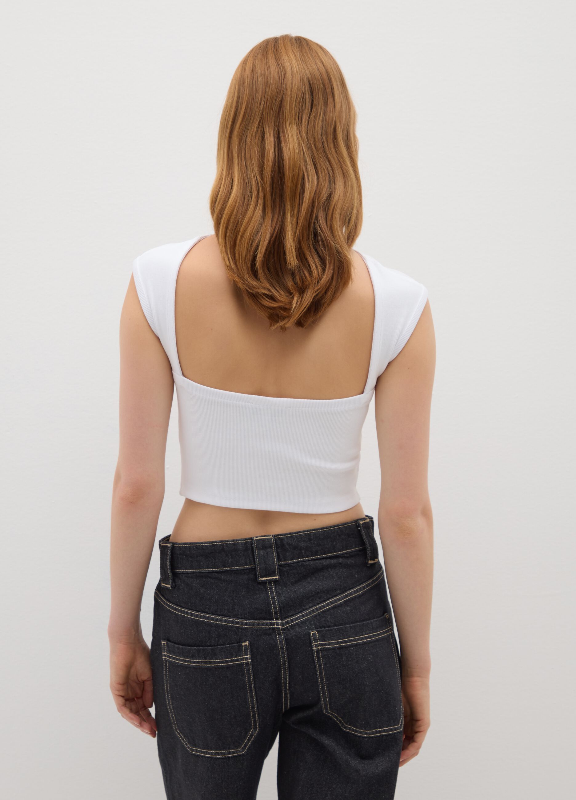 White Stretch Cotton Blend Women's Vest