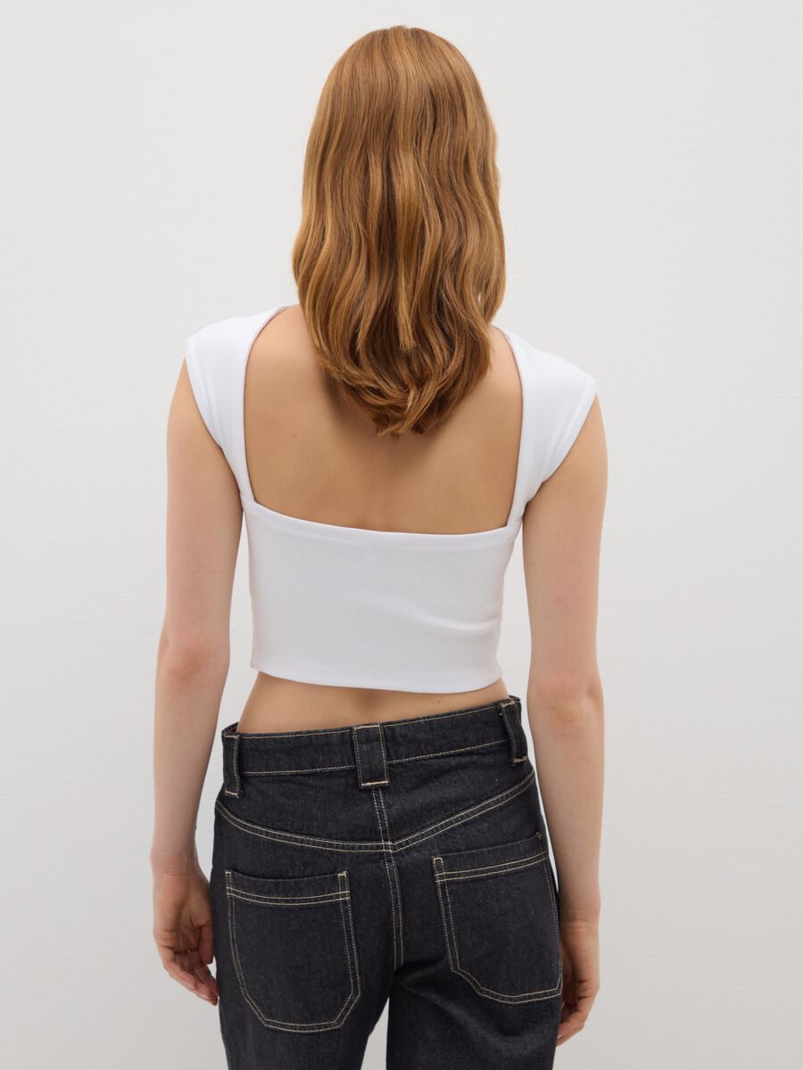 White Stretch Cotton Blend Women's Vest_3