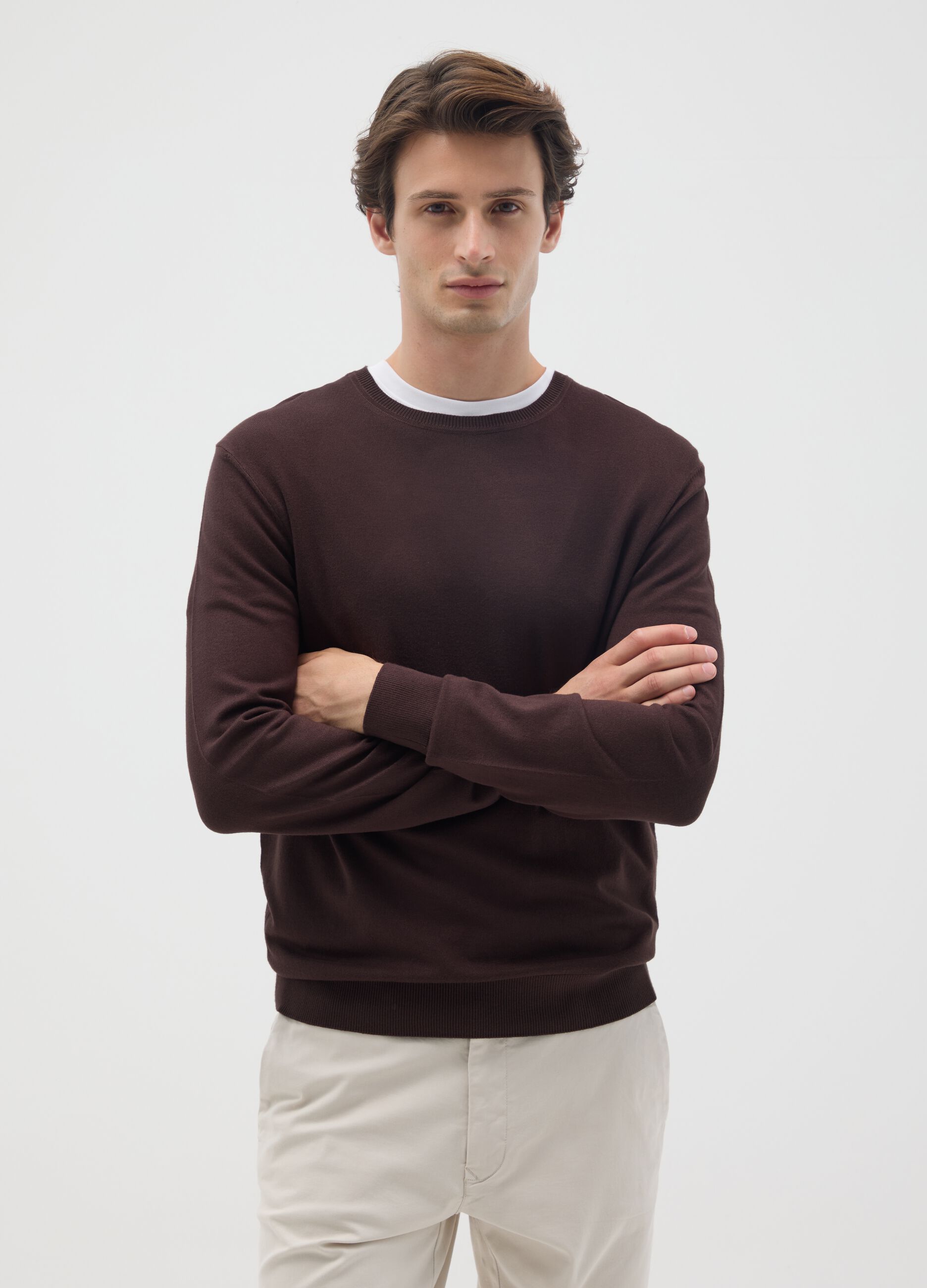 Brown viscose blend regular fit jumper