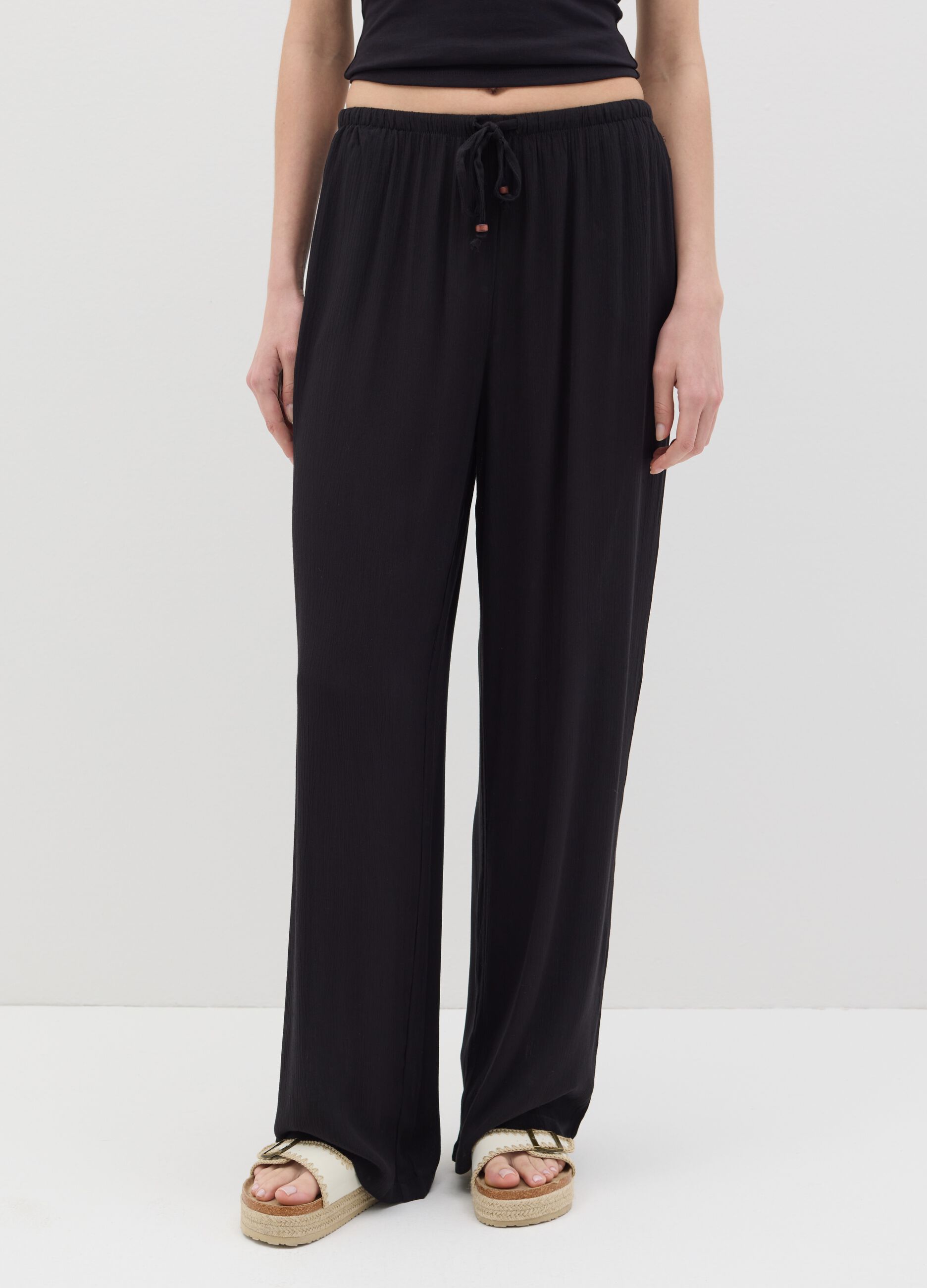 Pantaloni da donna in puro viscosa neri relaxed fit