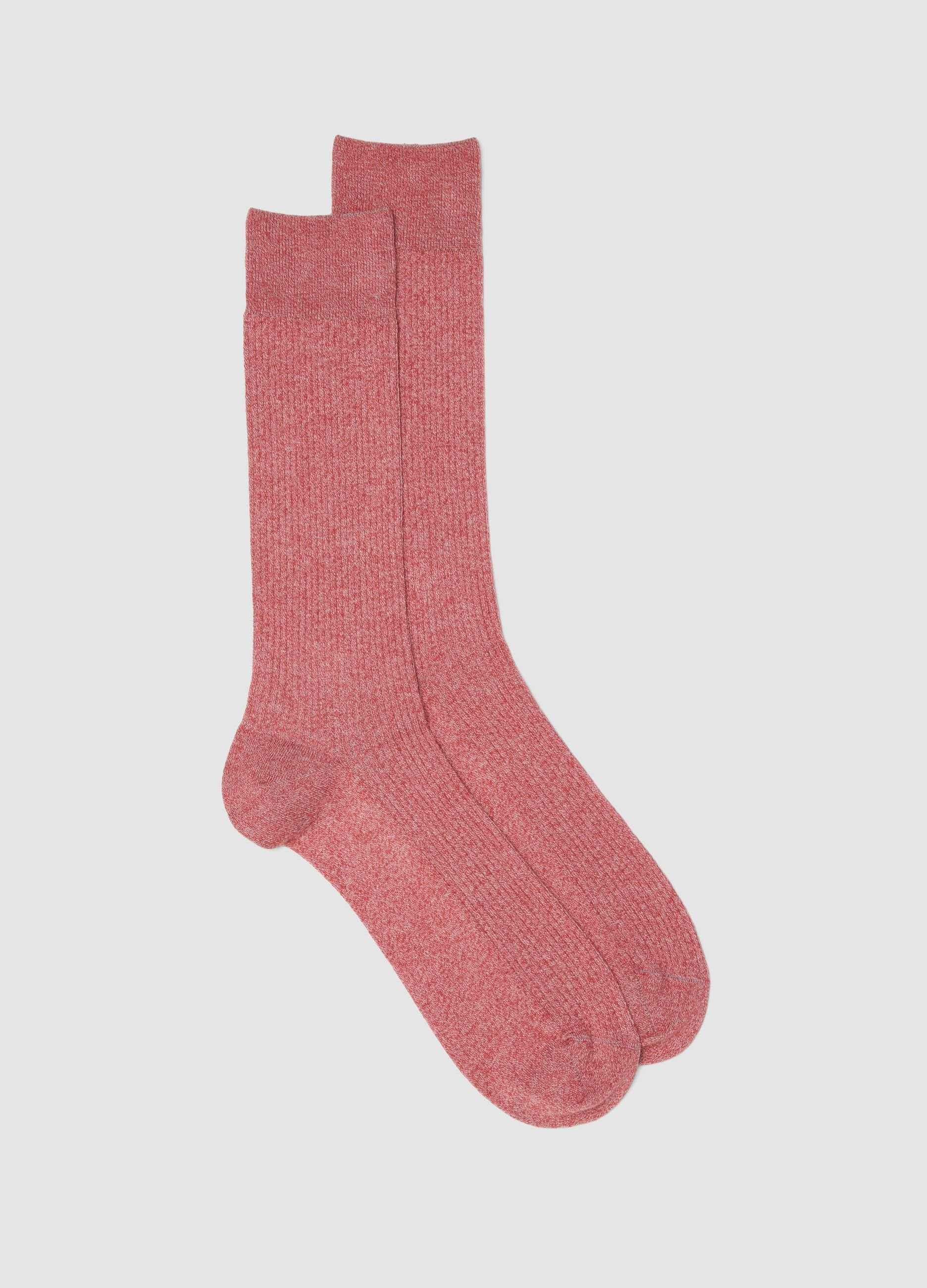Long red socks in a stretchy cotton-linen blend