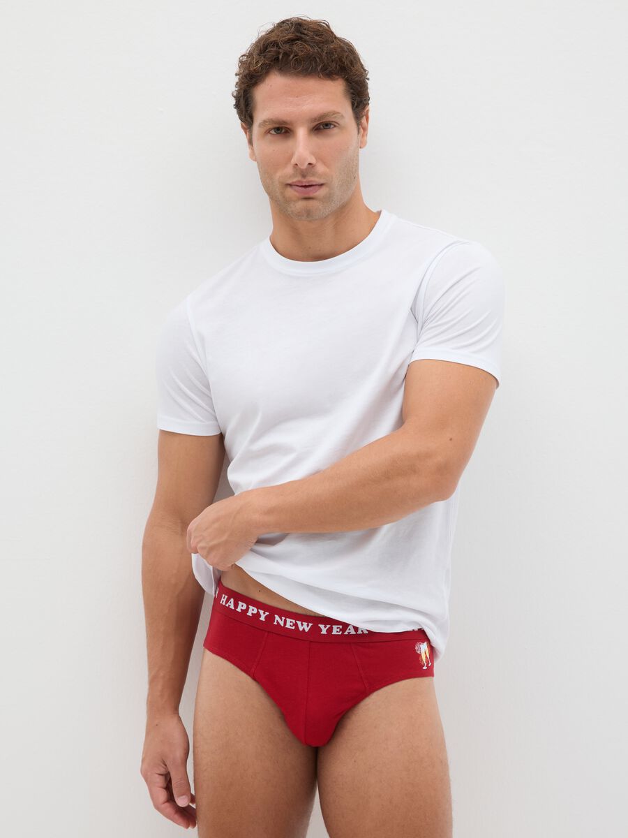 Pure cotton regular fit red briefs with New Year print_0