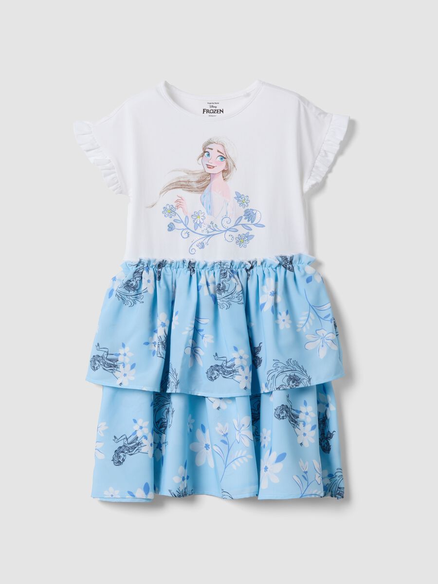 Light blue mini dress in stretch cotton with tiered skirt_0