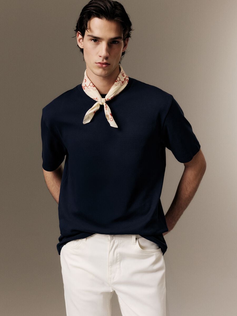 Blue pure cotton short sleeve relaxed fit T-shirt_1