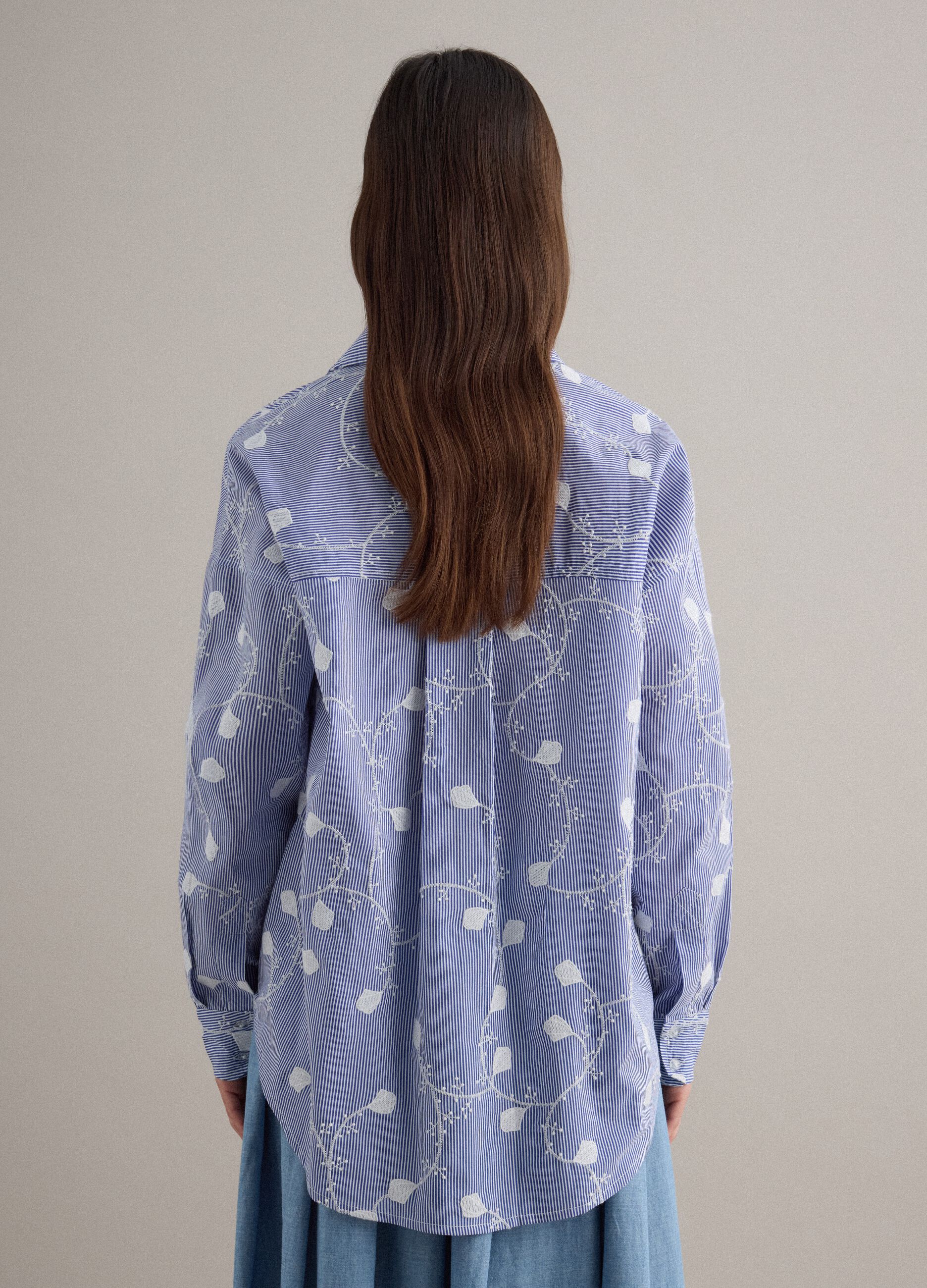 Sky blue pure cotton floral regular fit shirt
