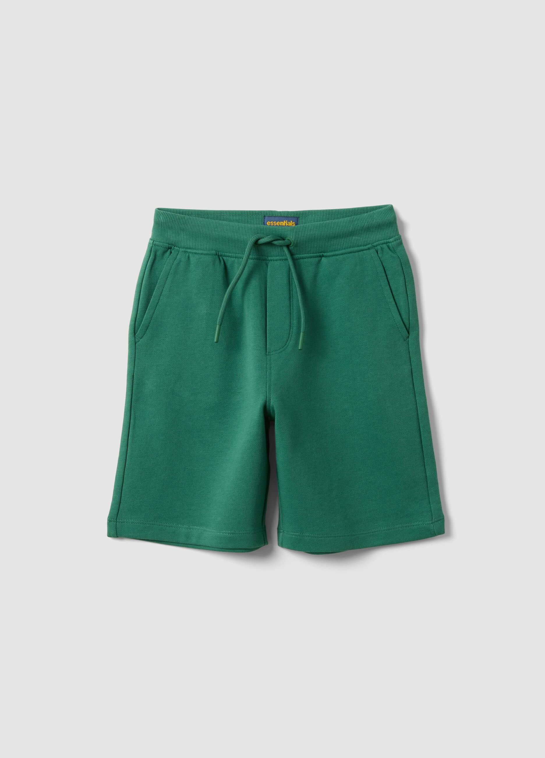 Boys&rsquo; green pure cotton slim-fit shorts
