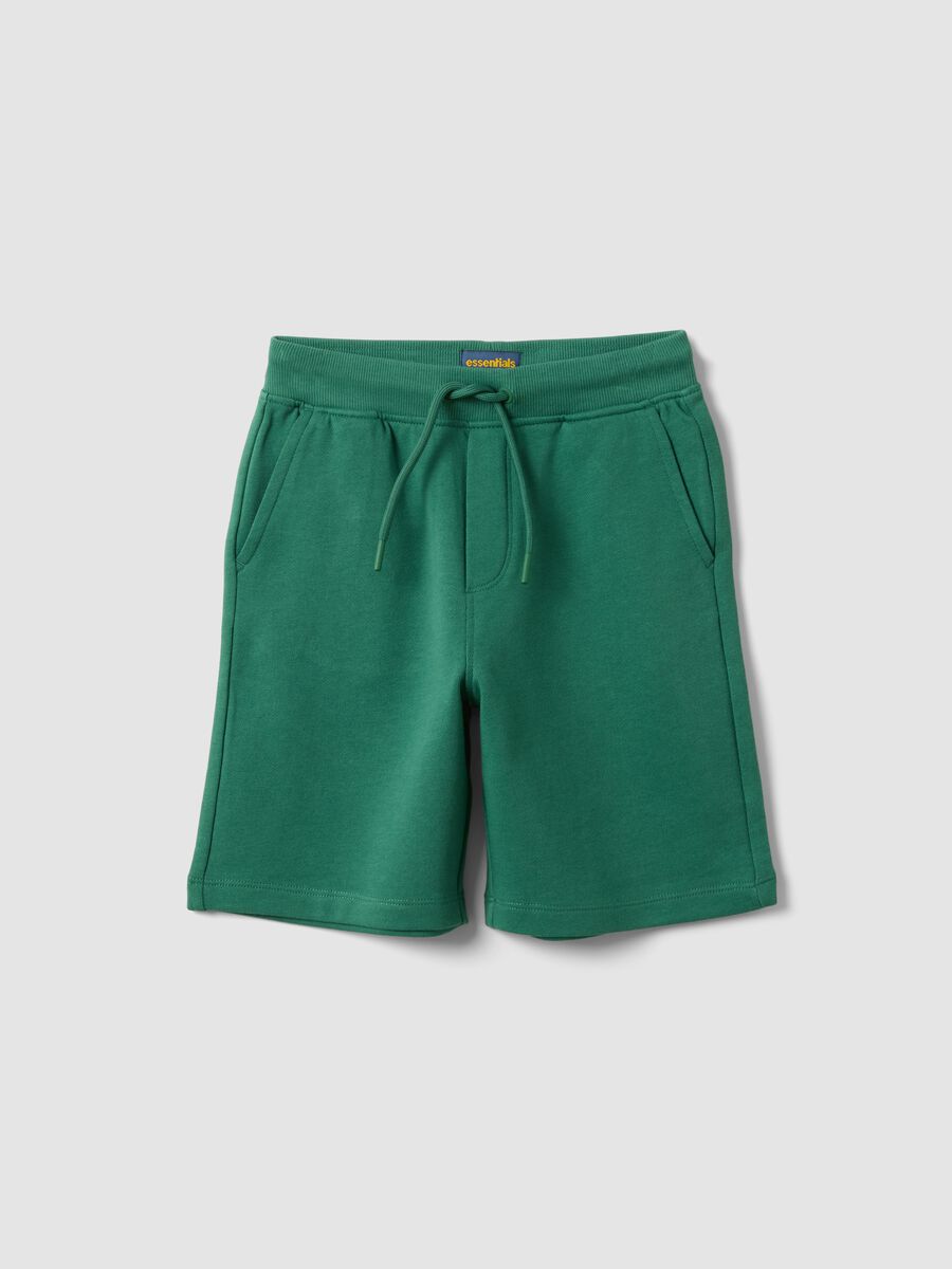 Pantaloni corti in puro cotone verde da bambino slim fit_0
