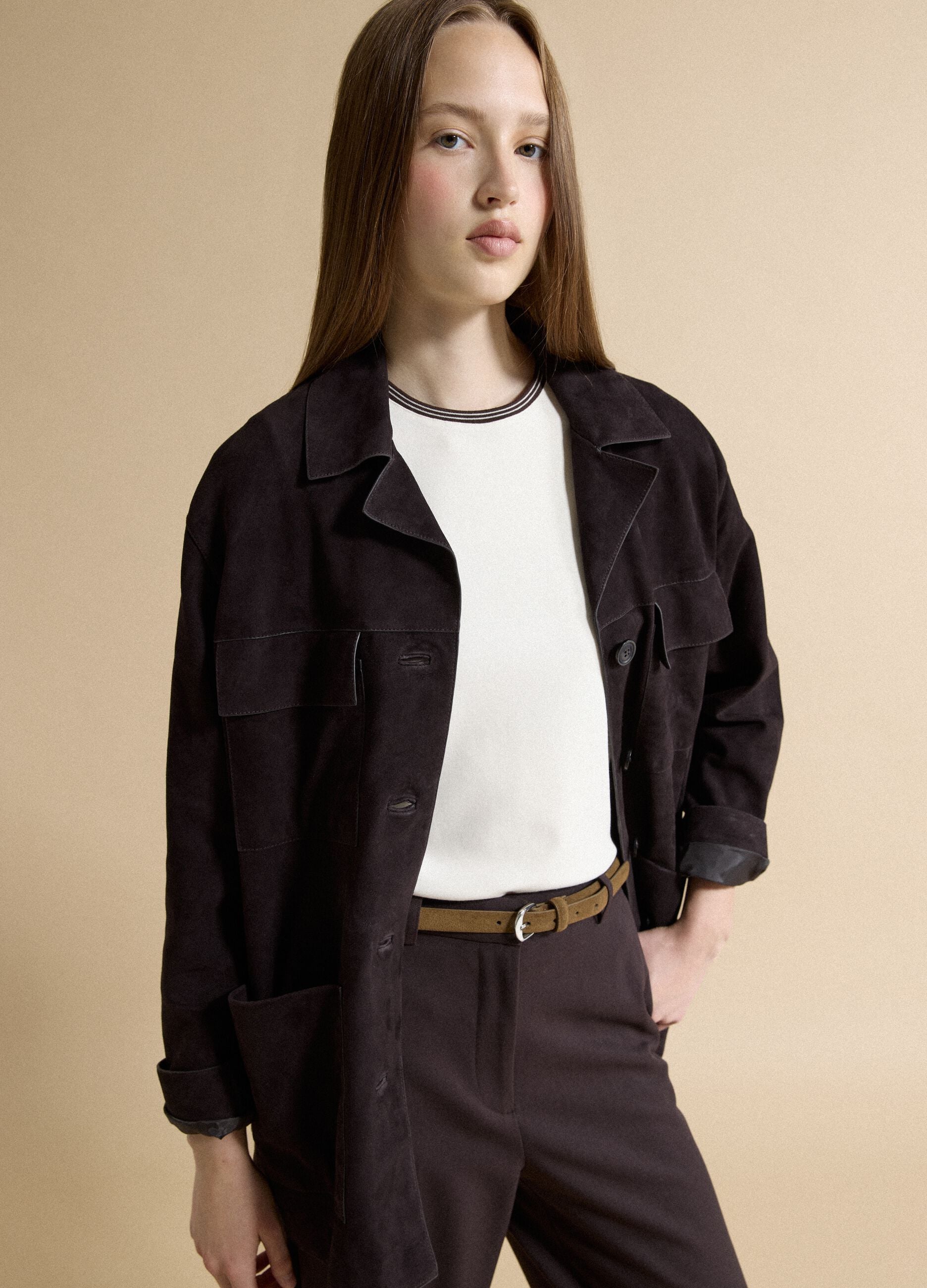 Black genuine leather jacket, regular fit