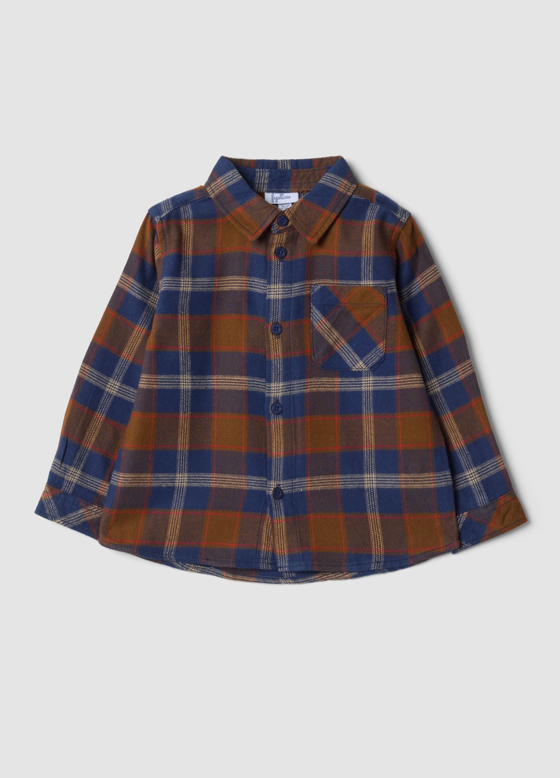 Camicia blu a quadri in puro cotone