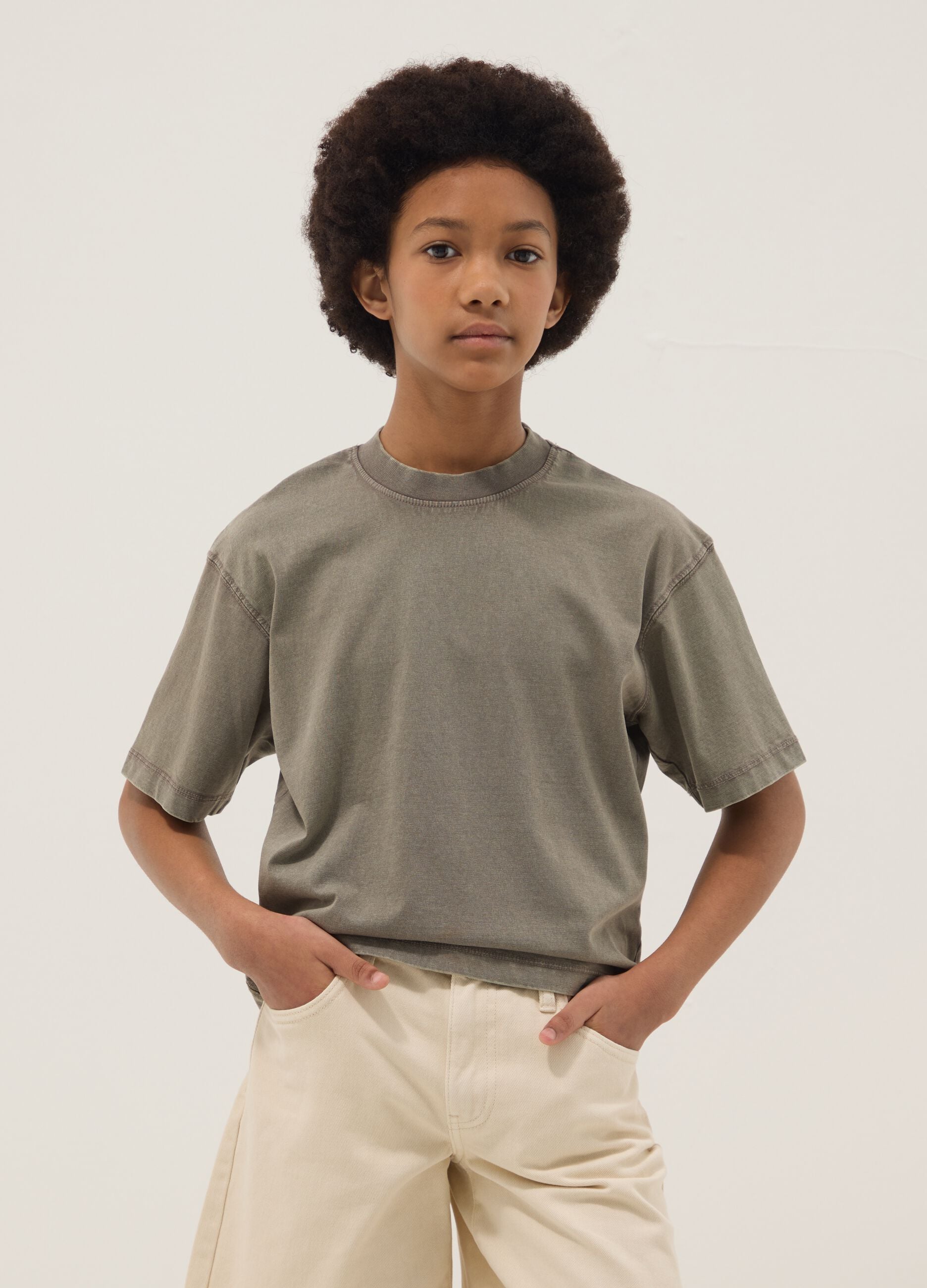 Girls' oversized fit green pure cotton T-shirt