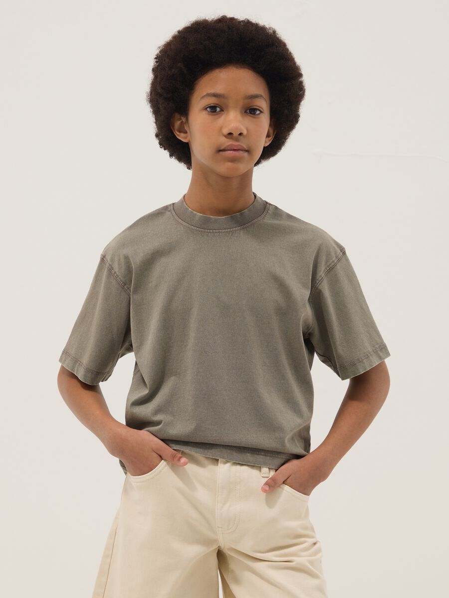 Girls' oversized fit green pure cotton T-shirt_0