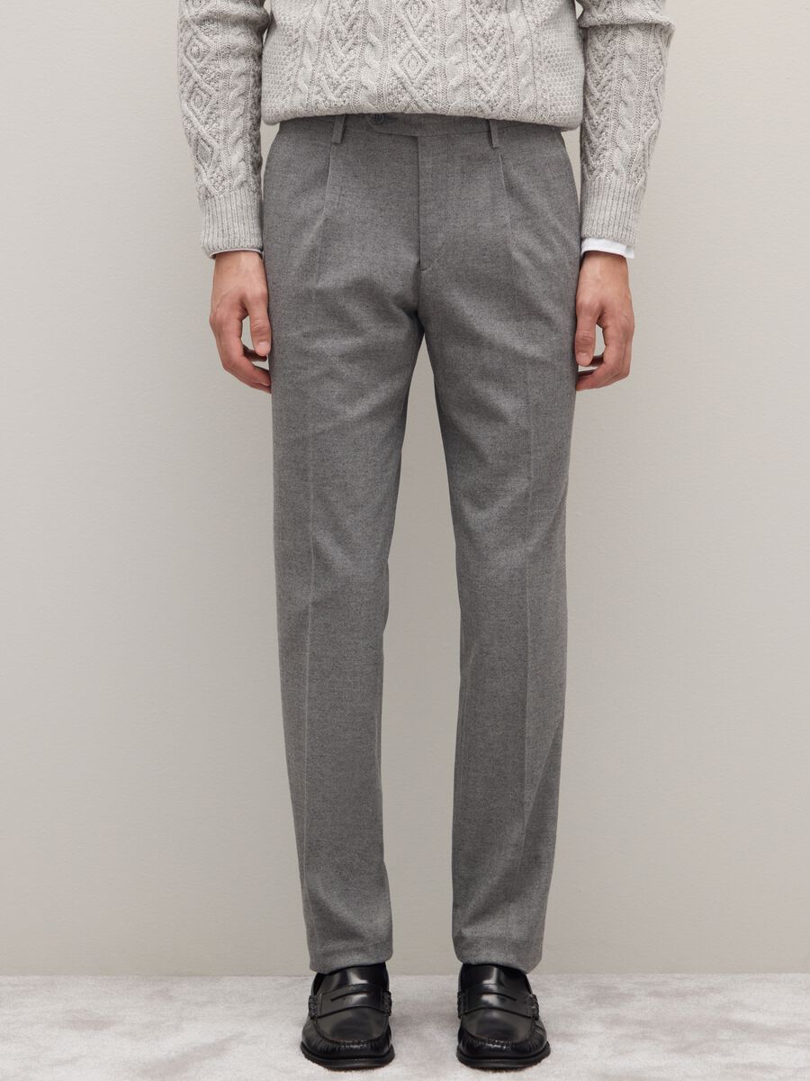 Grey Slim Fit Cotton Blend Trousers_1