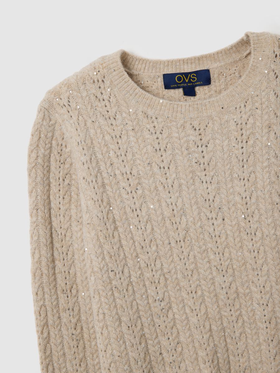 Maglione beige regular fit con paillettes_5