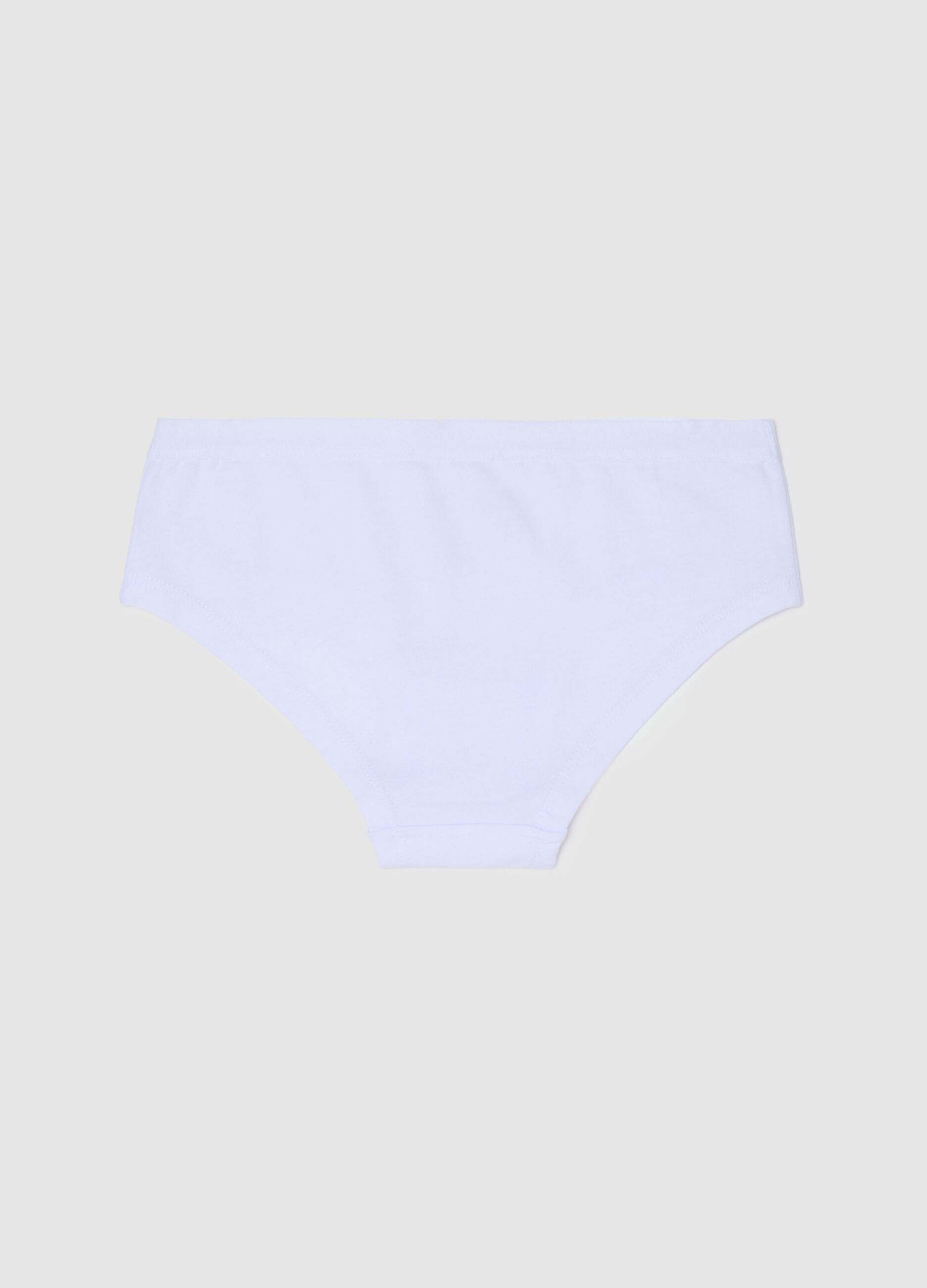 Girls' white cotton regular fit knickers with rhinestone bow