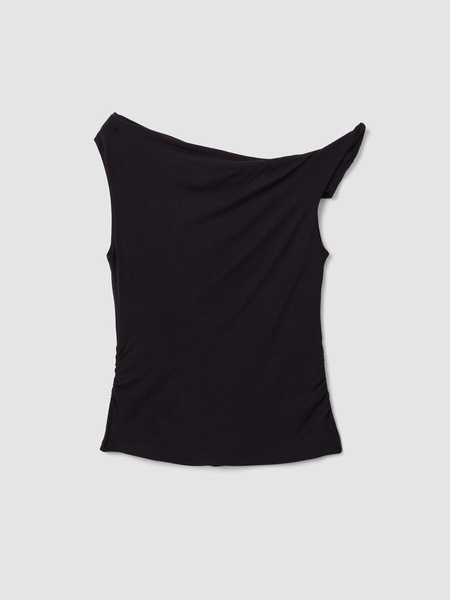 Top nero asimmetrico monospalla in viscosa elasticizzata slim fit_5
