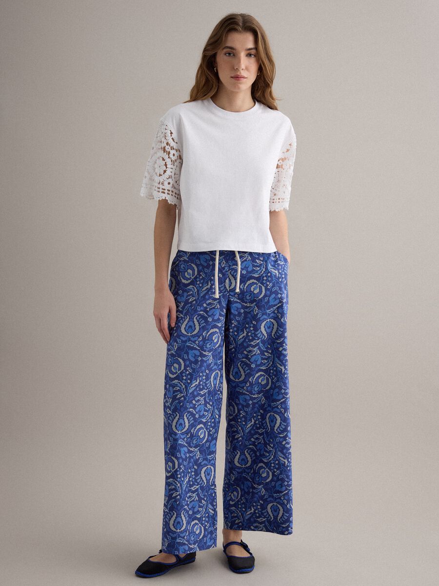 White short-sleeve cotton-blend T-shirt with mesh details_2