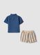 Blue linen-cotton blend set with shirt and striped shorts for baby boy_1