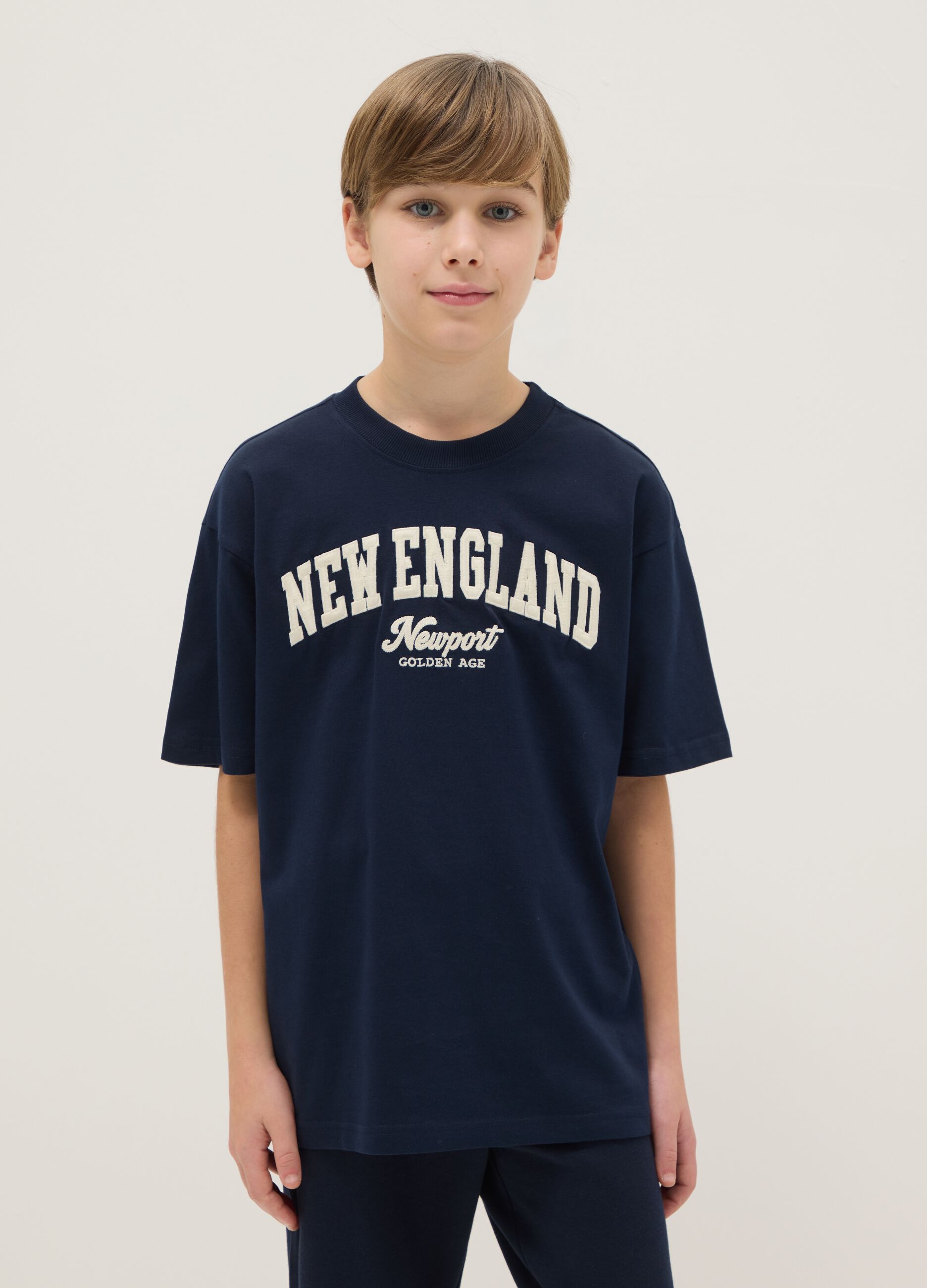 Boys' blue pure cotton T-shirt relaxed fit with print