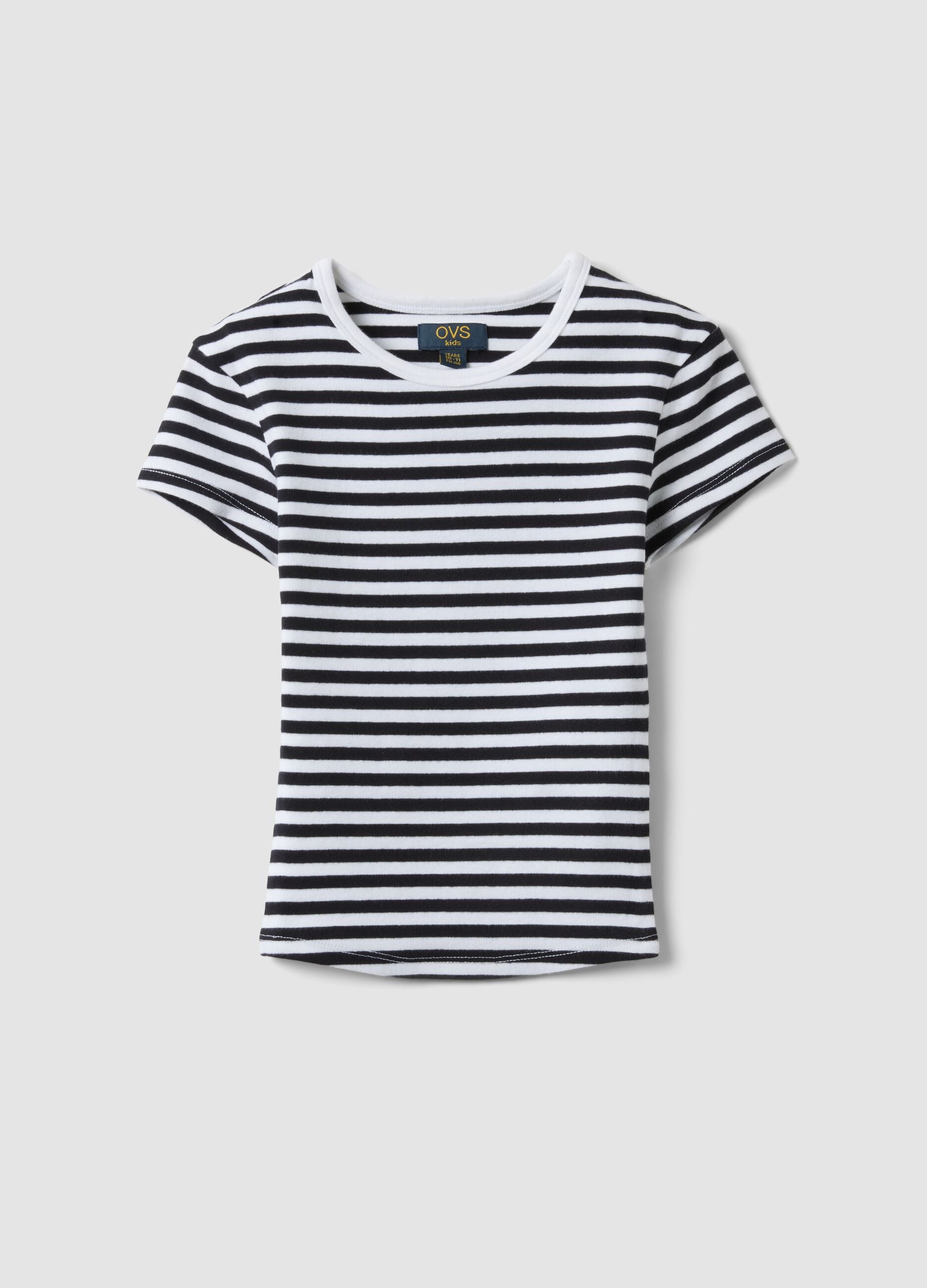 Girls&rsquo; fitted striped stretch-cotton T-shirt in multicolour