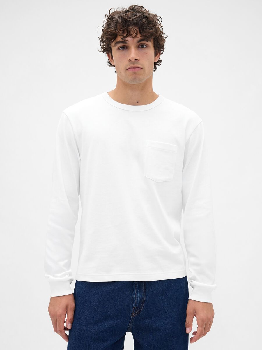 White Cotton Long Sleeve Top_0