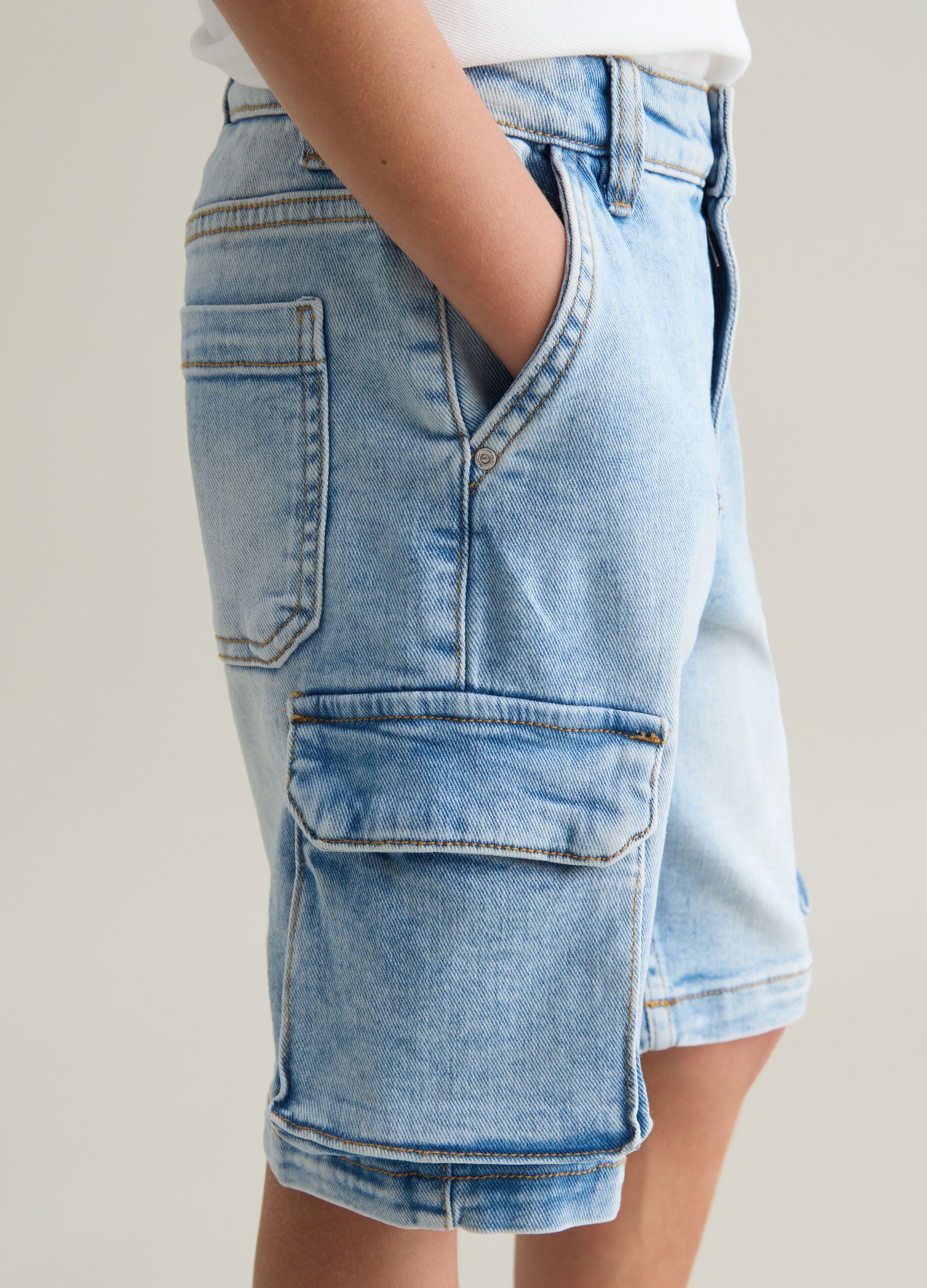 Blue denim baggy cargo trousers for kids