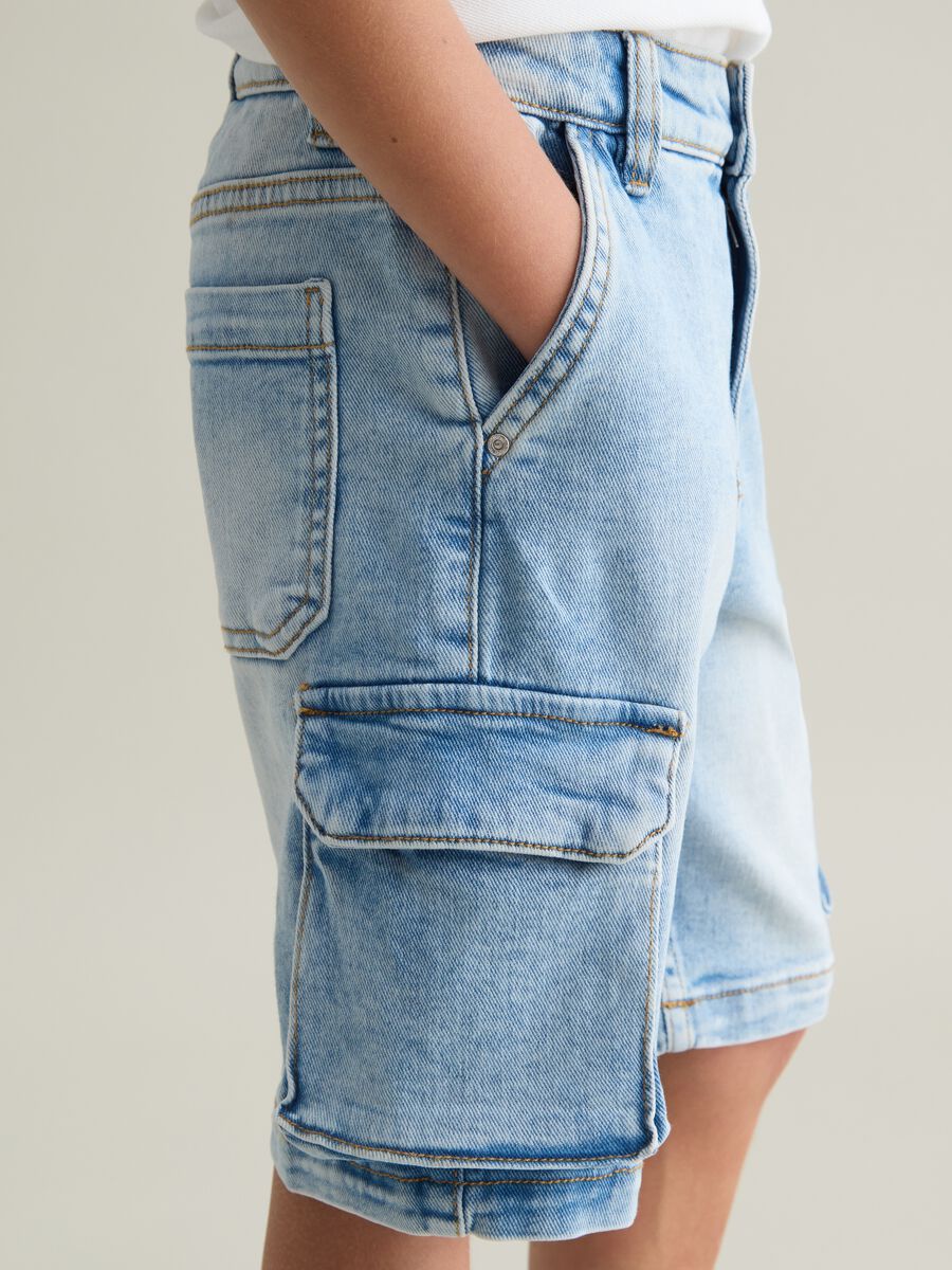 Blue denim baggy cargo trousers for kids_2
