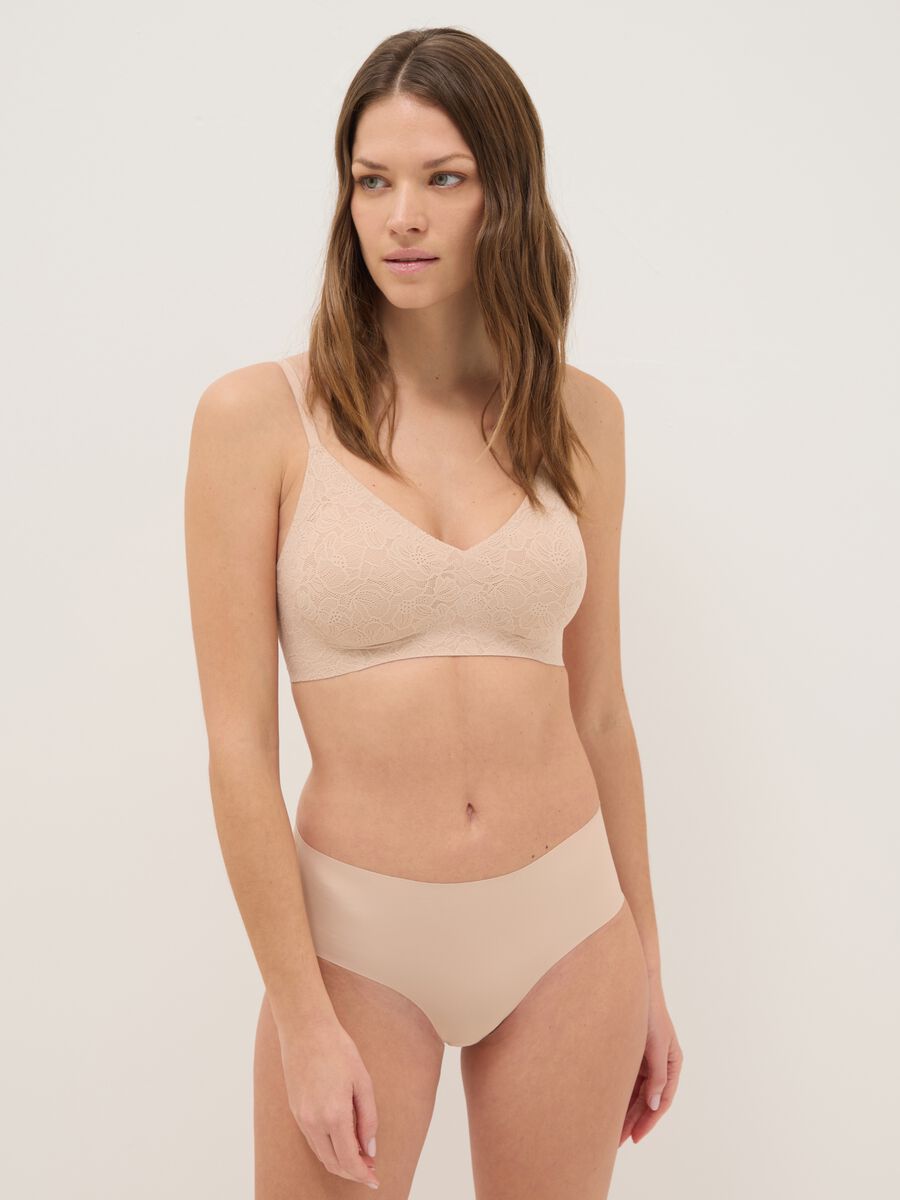 Beige Lace Bra with Removable Padding_1