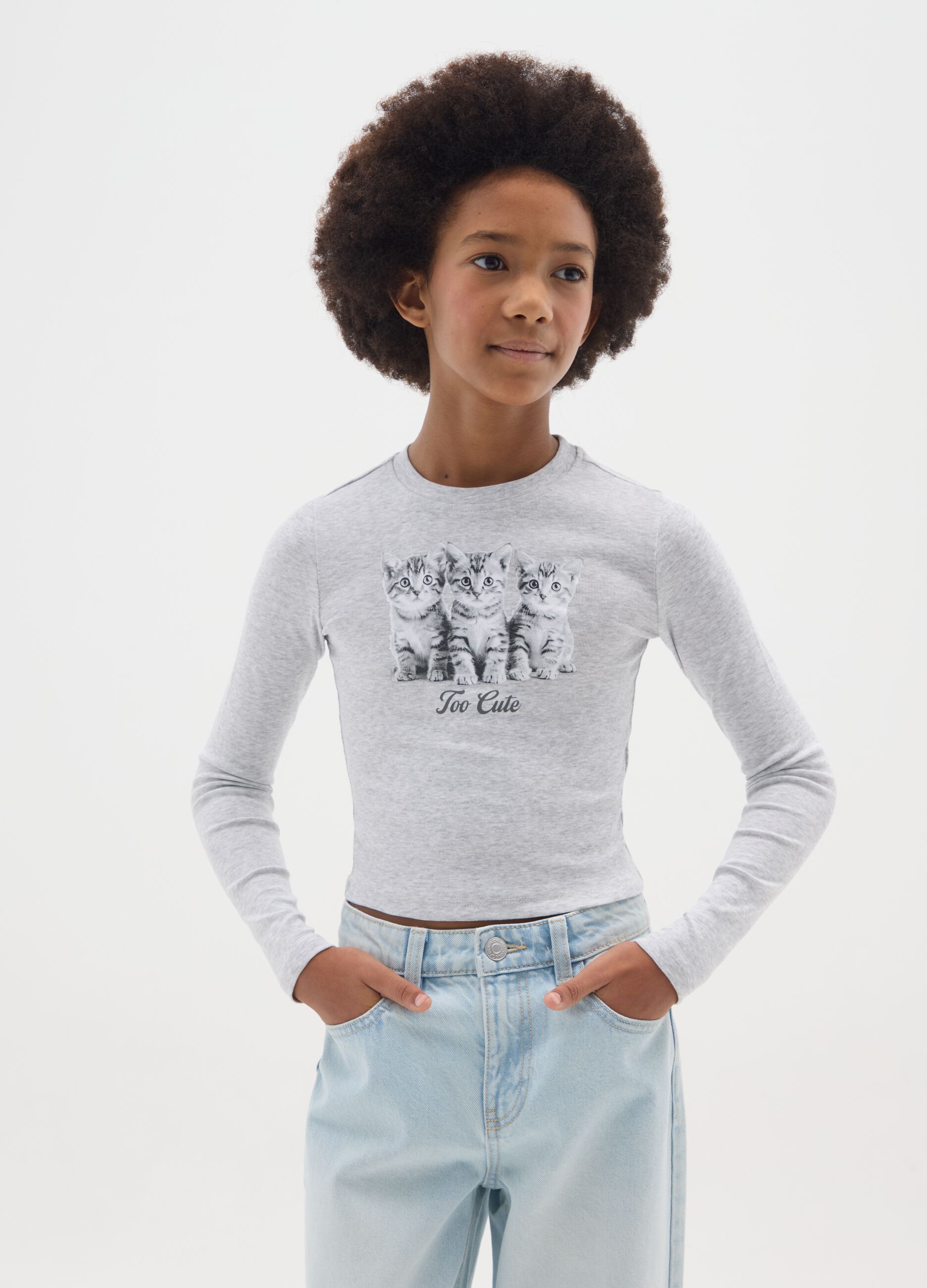 Girl's grey stretch cotton top regular fit