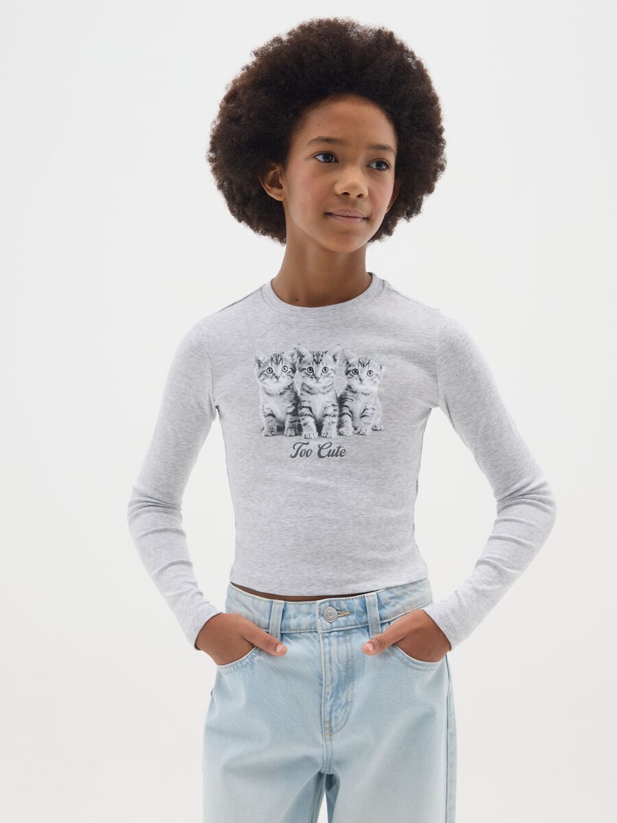 Maglia da ragazza in cotone elasticizzato grigia regular fit_0