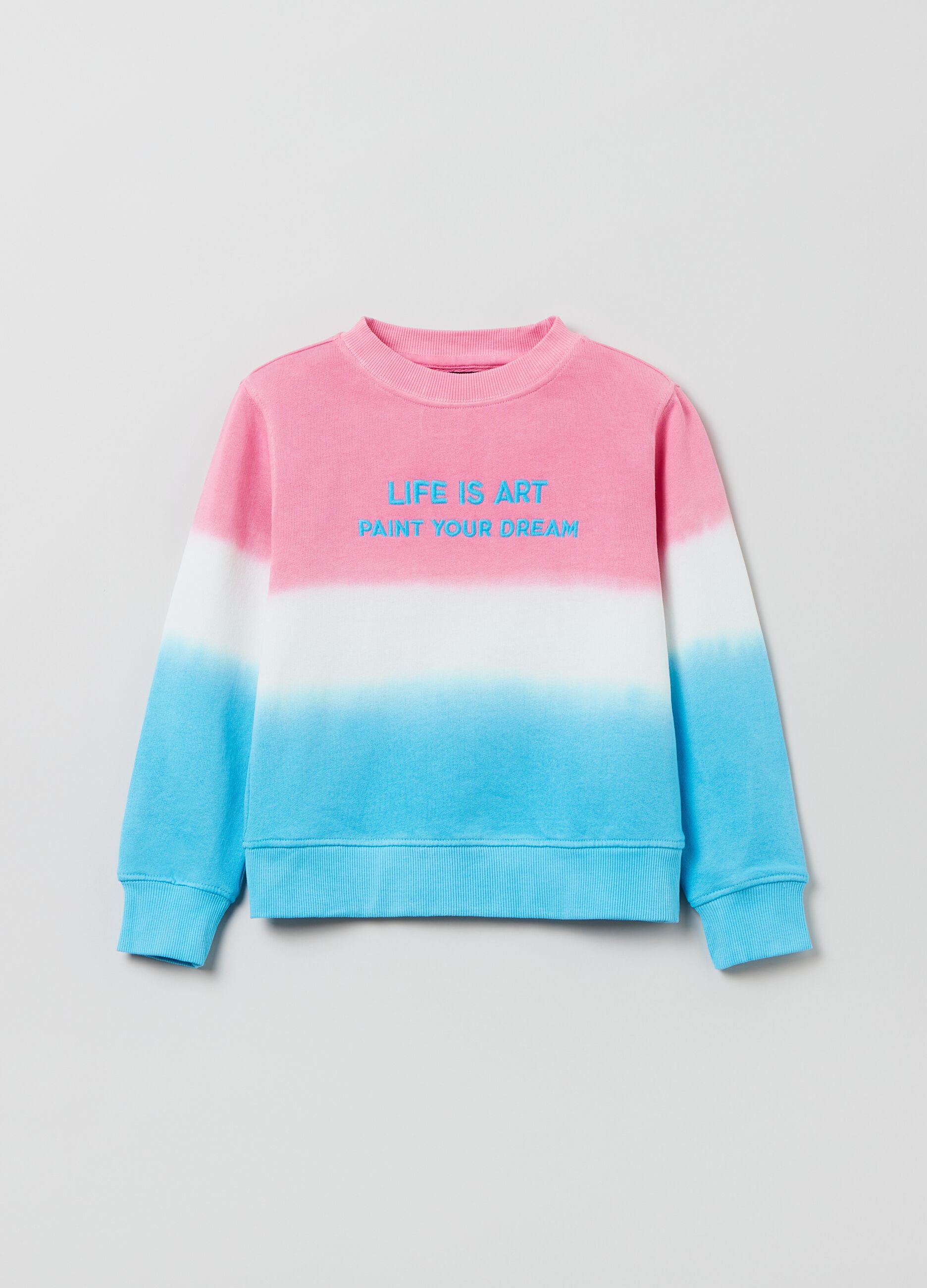 Sweatshirt with dip dye pattern and embroidery