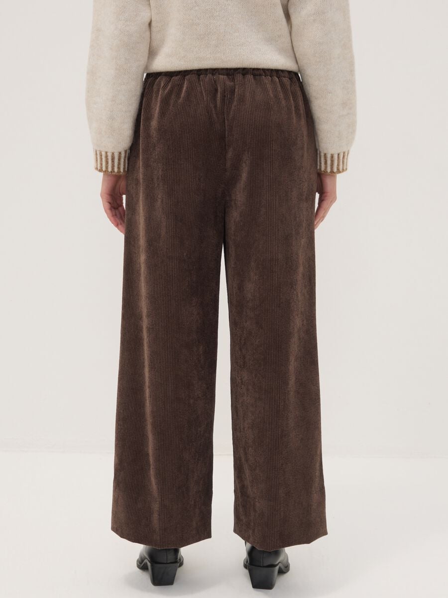 Brown wide-leg ribbed stretch viscose-blend trousers, regular fit_3