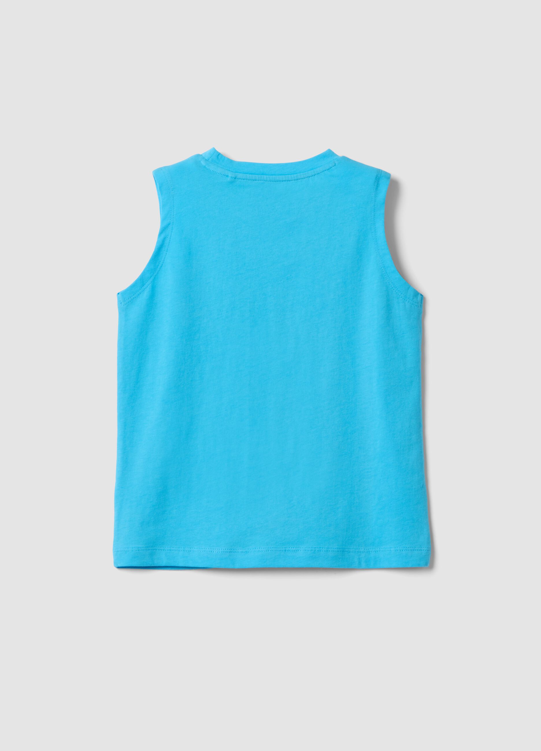 Blue pure cotton boys&rsquo; vest with sailboat print