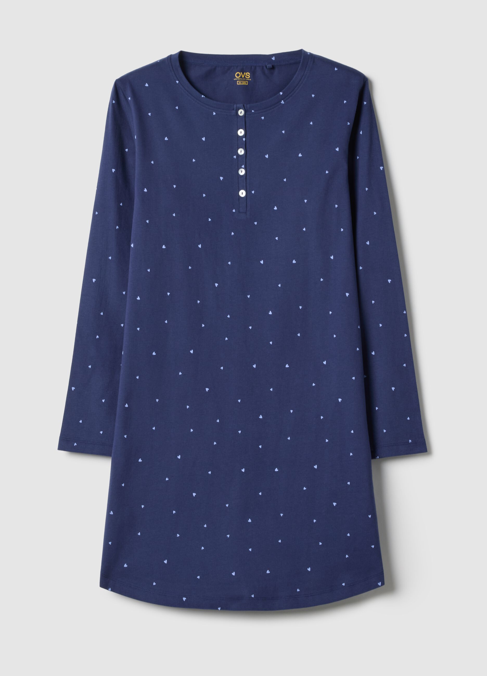 Blue pure cotton nightdress with hearts and serafina collar