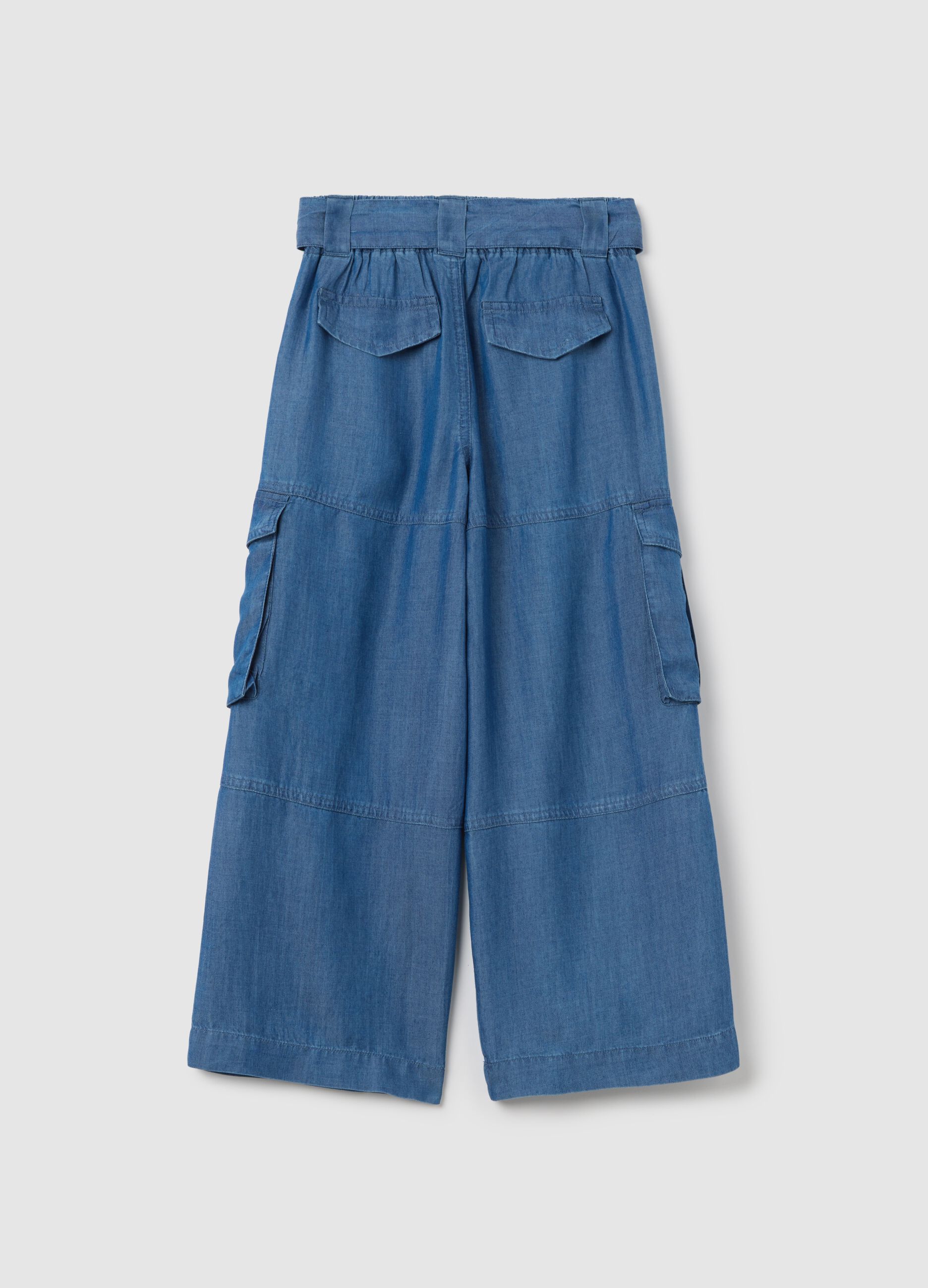 Girls’ cargo trousers in 100% blue Lyocell with regular fit