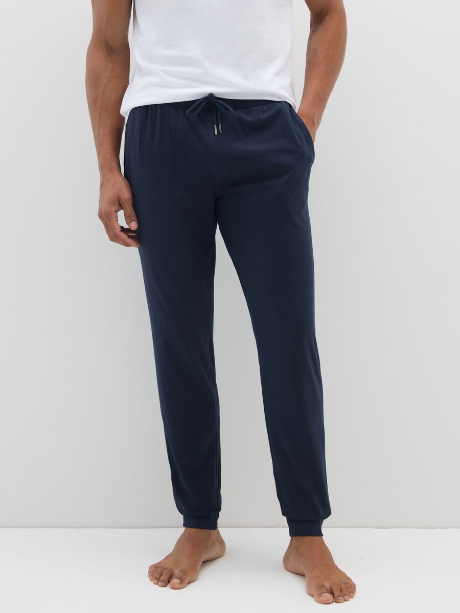 Pantaloni pigiama blu in cotone_3