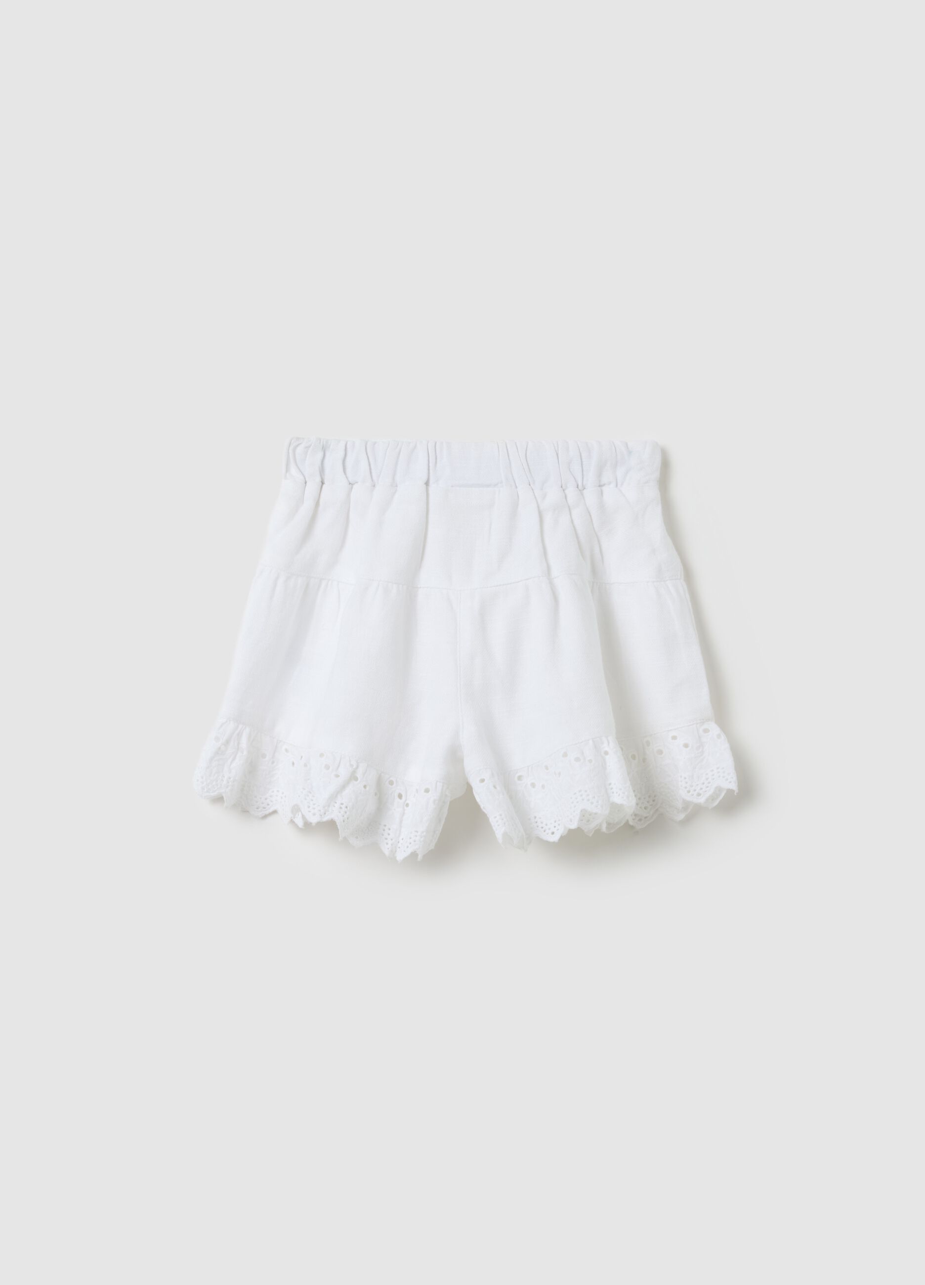 White pure cotton shorts with embroidered details Fagottino