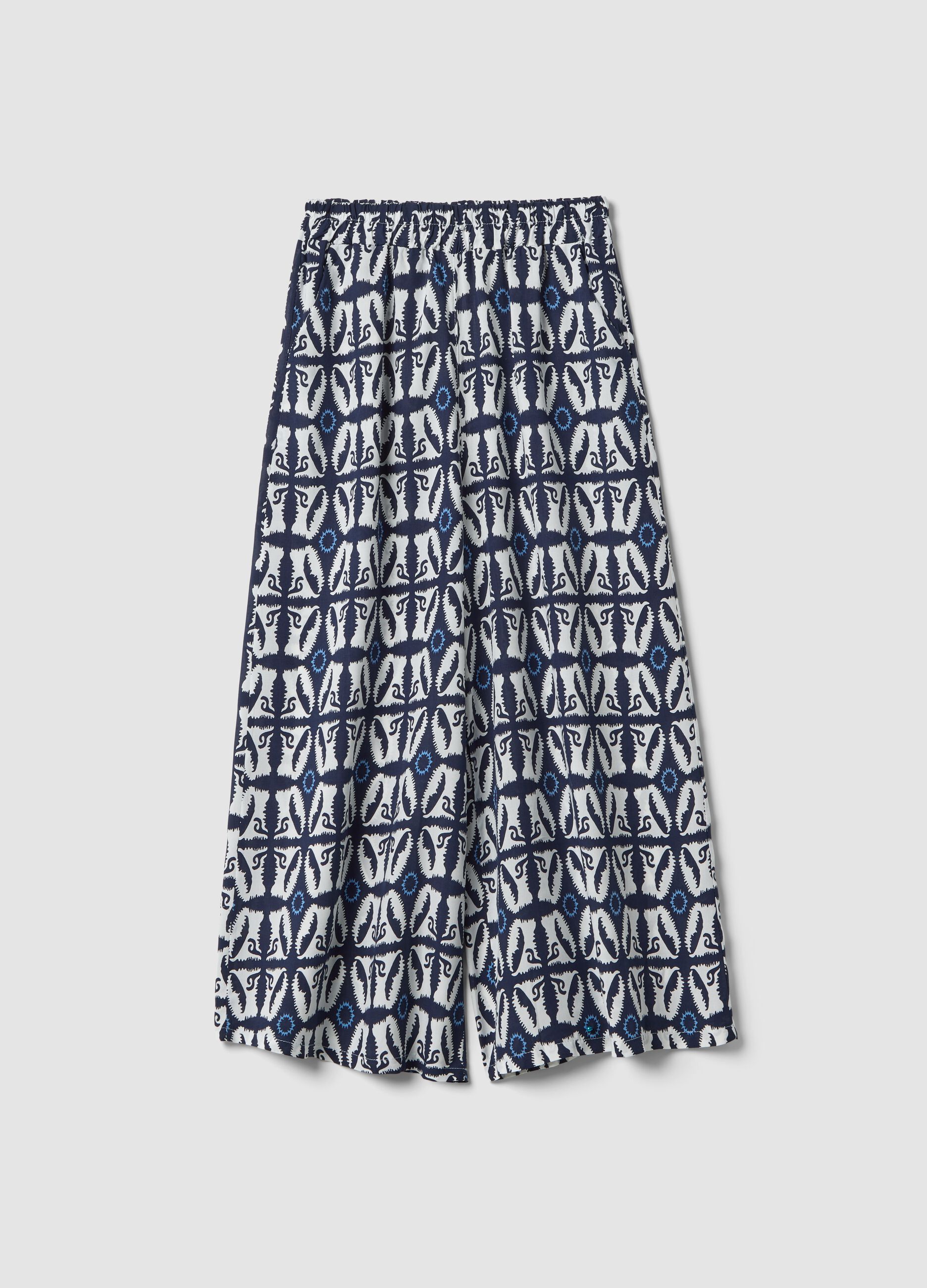 Pantaloni bianchi in pura viscosa con fantasia regular fit