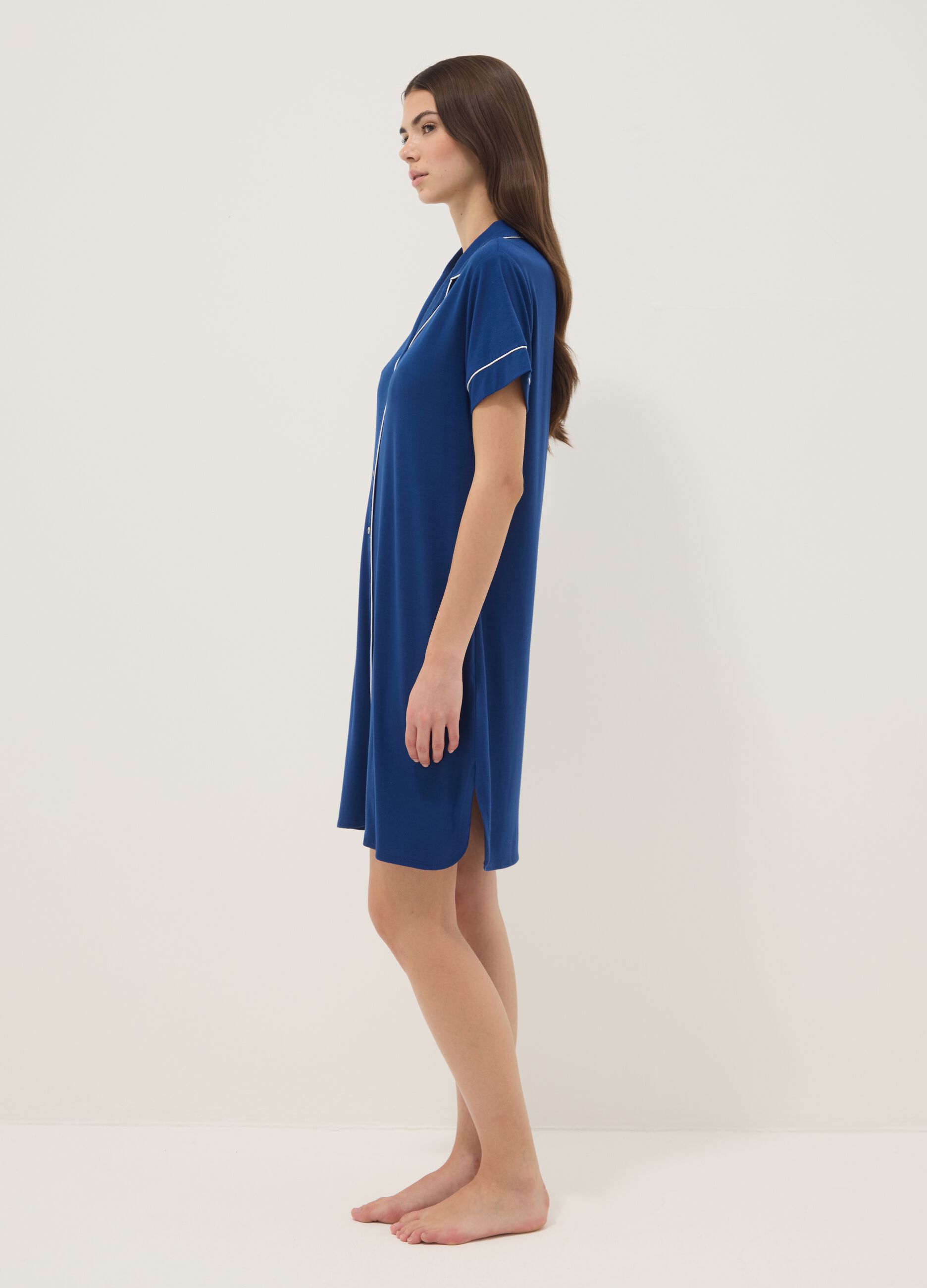 Blue V-neck stretchy viscose blend nightdress
