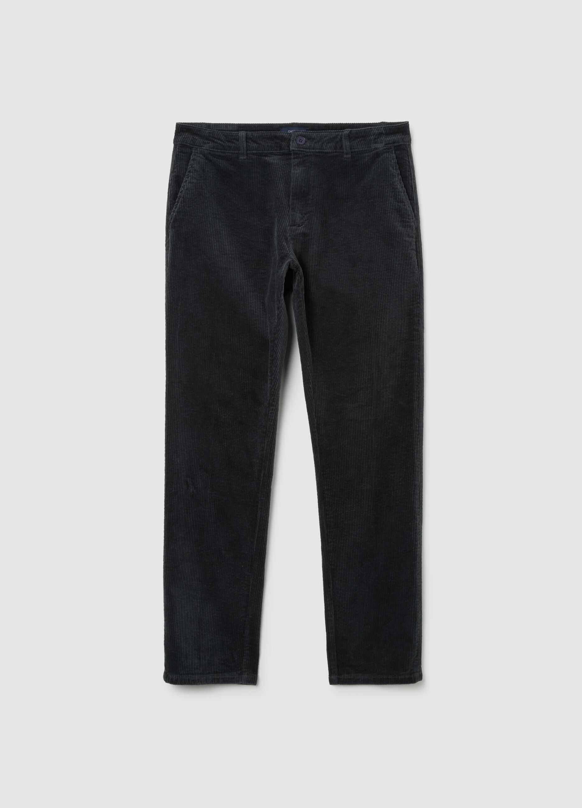 Black Stretch Cotton Regular Fit Cord Trousers