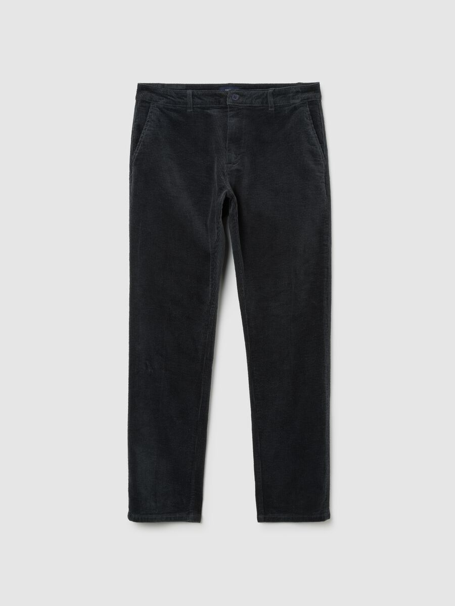 Pantaloni in cotone elasticizzato neri regular fit a coste_0