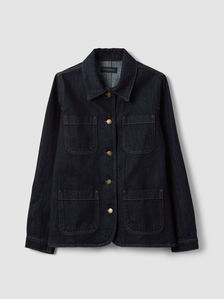 Blue pure cotton denim jacket, regular fit with buttons_4
