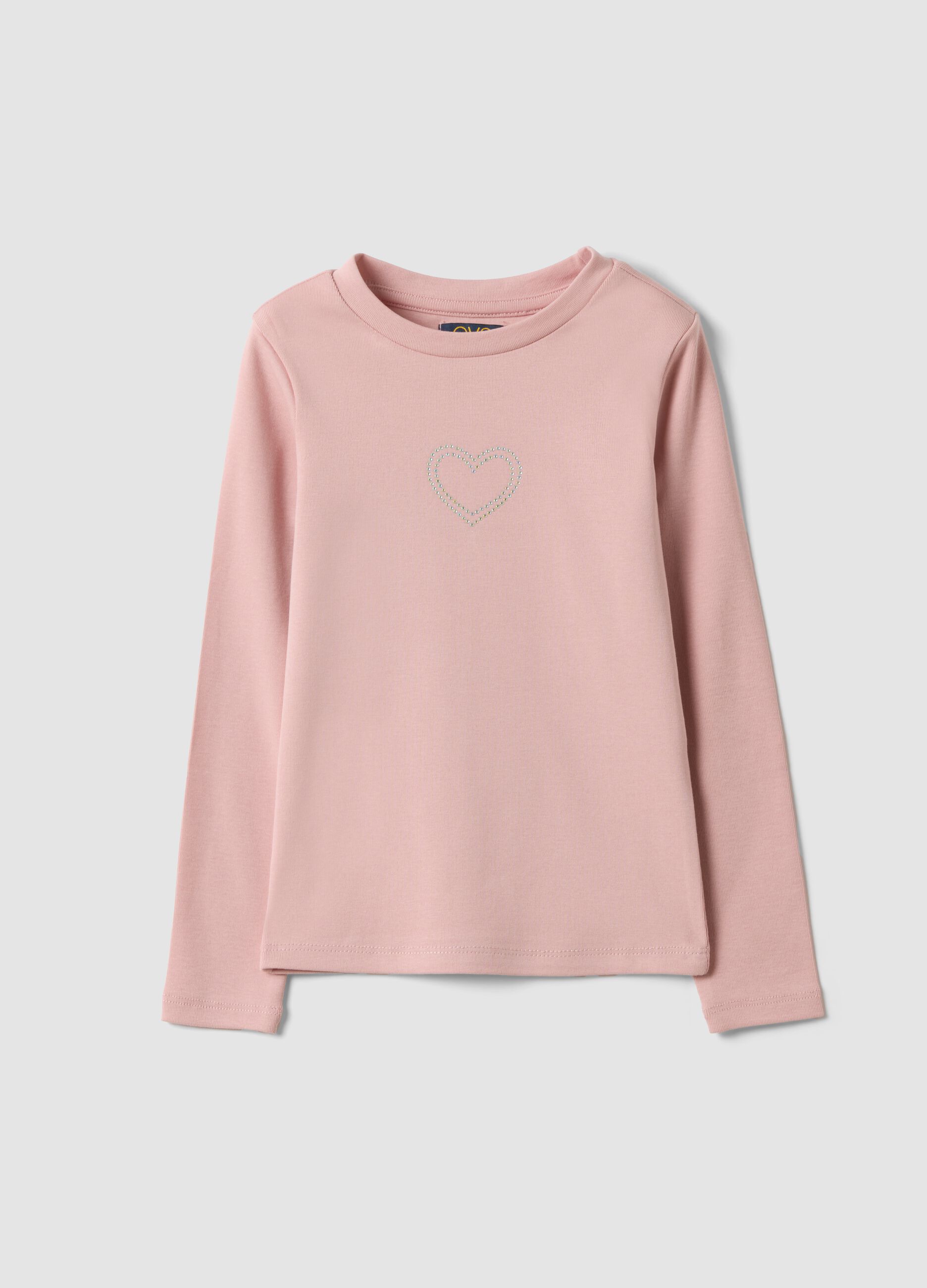 Pink stretch organic cotton T-shirt with printed detail for girls