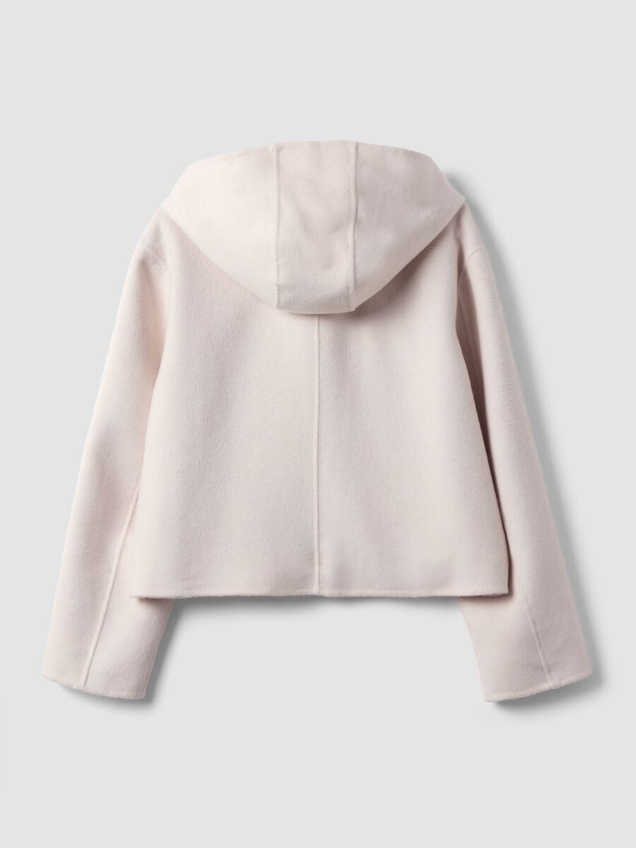 Cappotto bianco corto in misto lana con cappuccio regular fit_6
