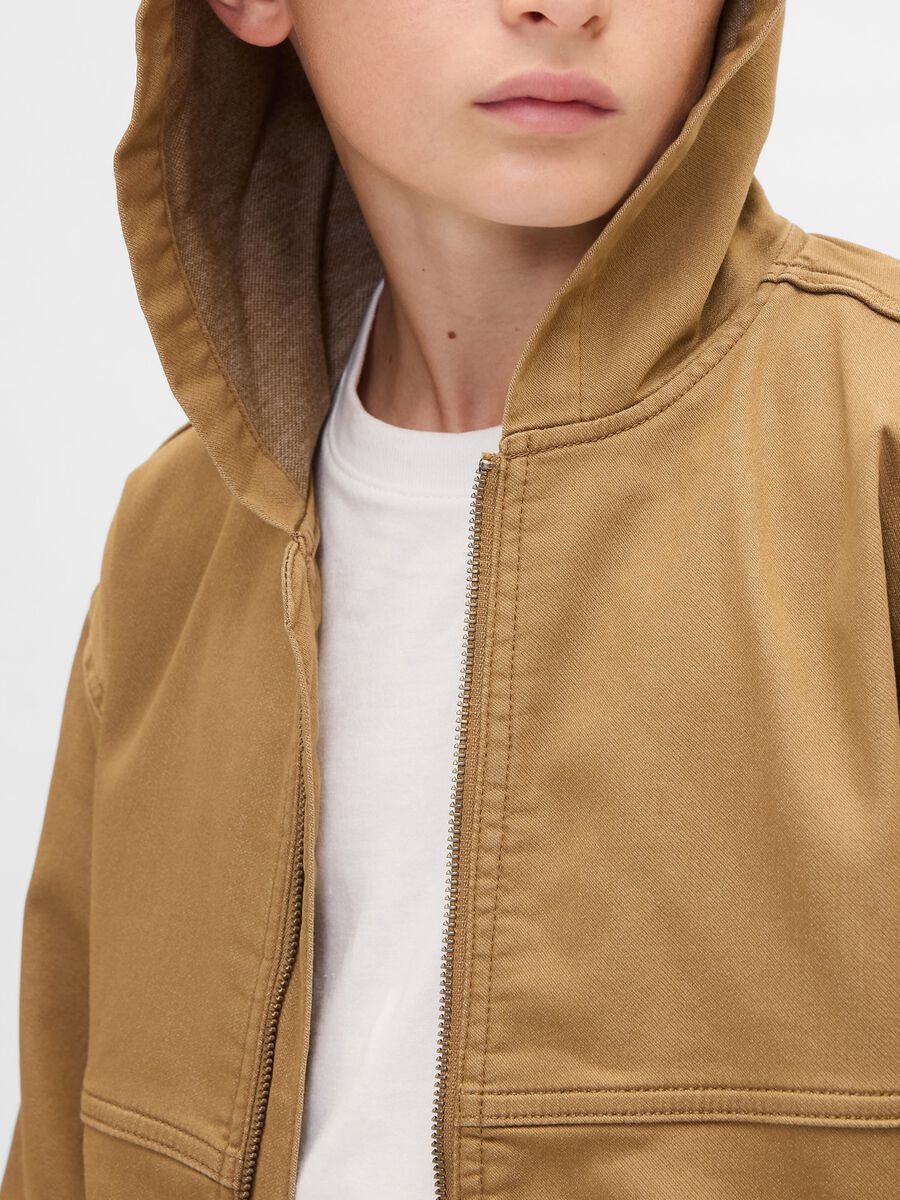 Brown Hooded Cotton Blend Jacket_3