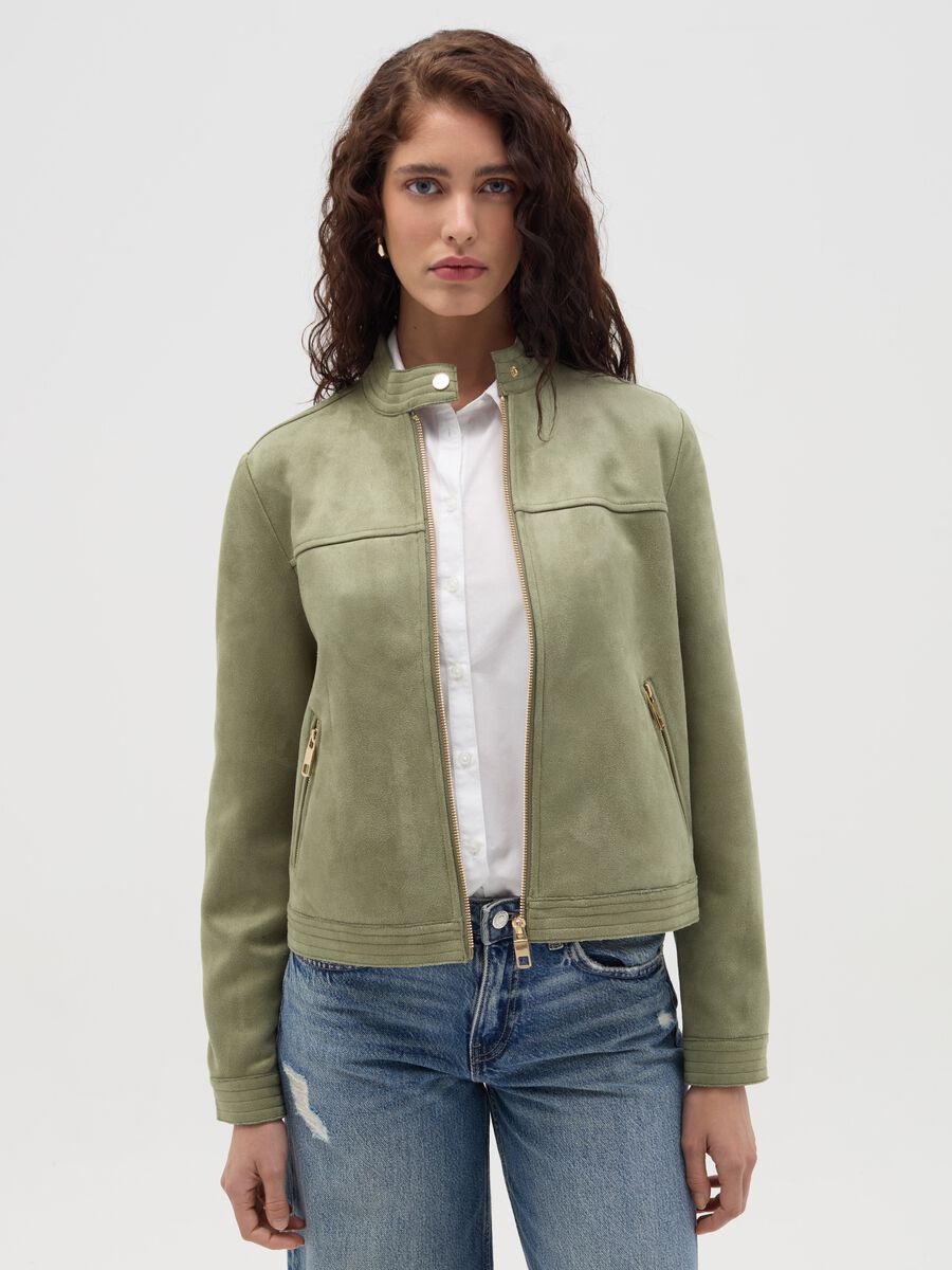 Short suede jacket with full-zip _0