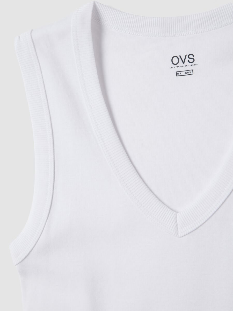 Tank top in puro cotone bianco regular fit con collo a V_5