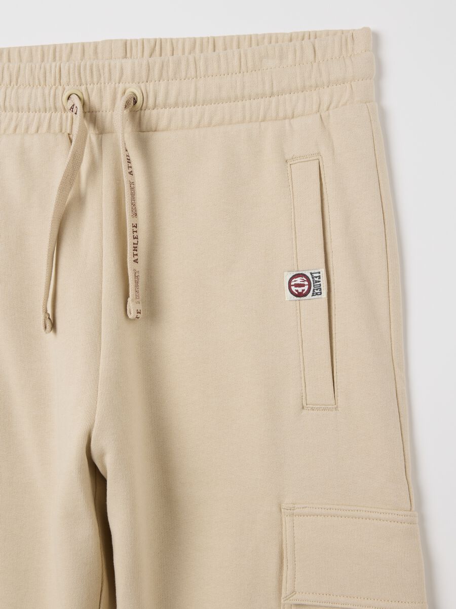 Boy's beige regular fit pure cotton joggers_1
