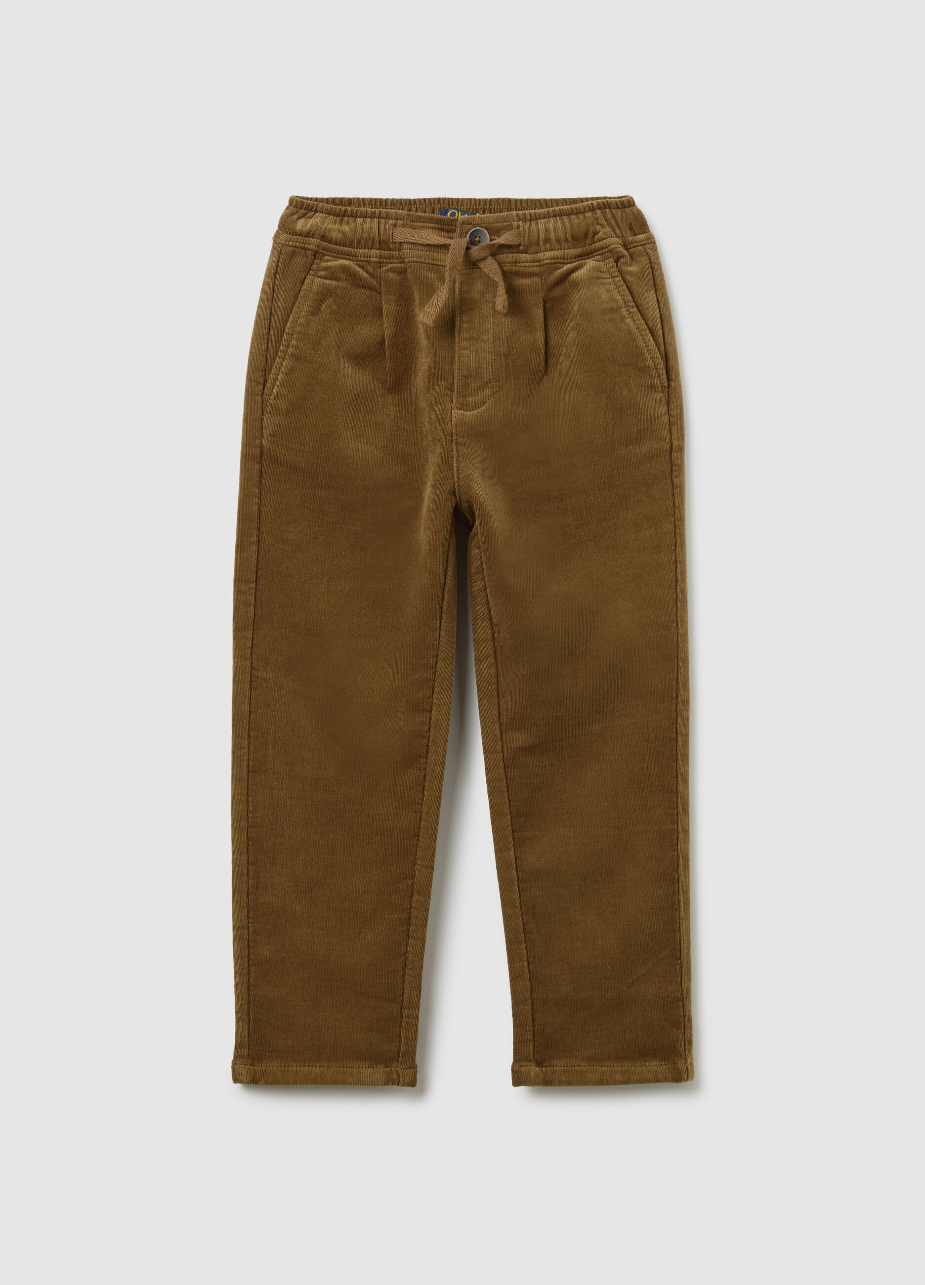 Pantaloni da bambino in misto cotone elasticizzato marroni regular fit