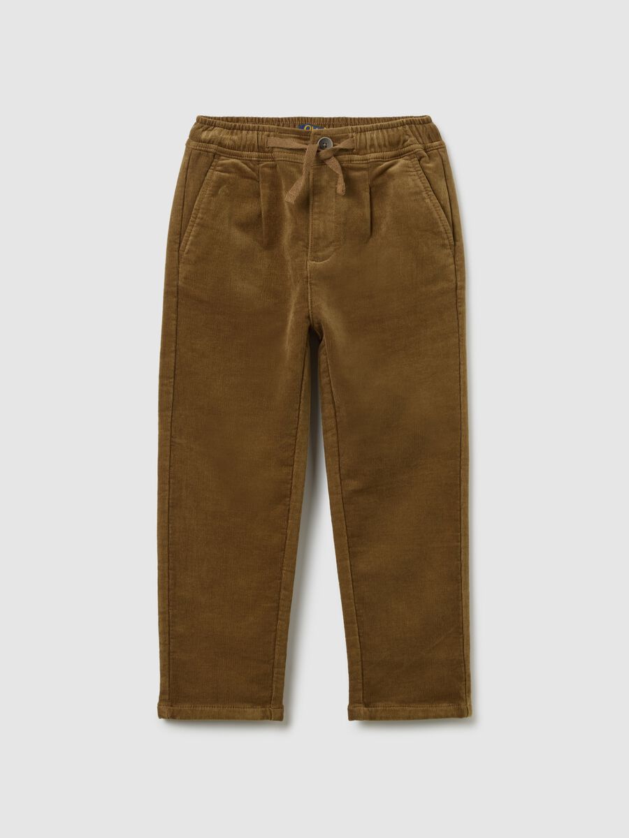 Pantaloni da bambino in misto cotone elasticizzato marroni regular fit_0